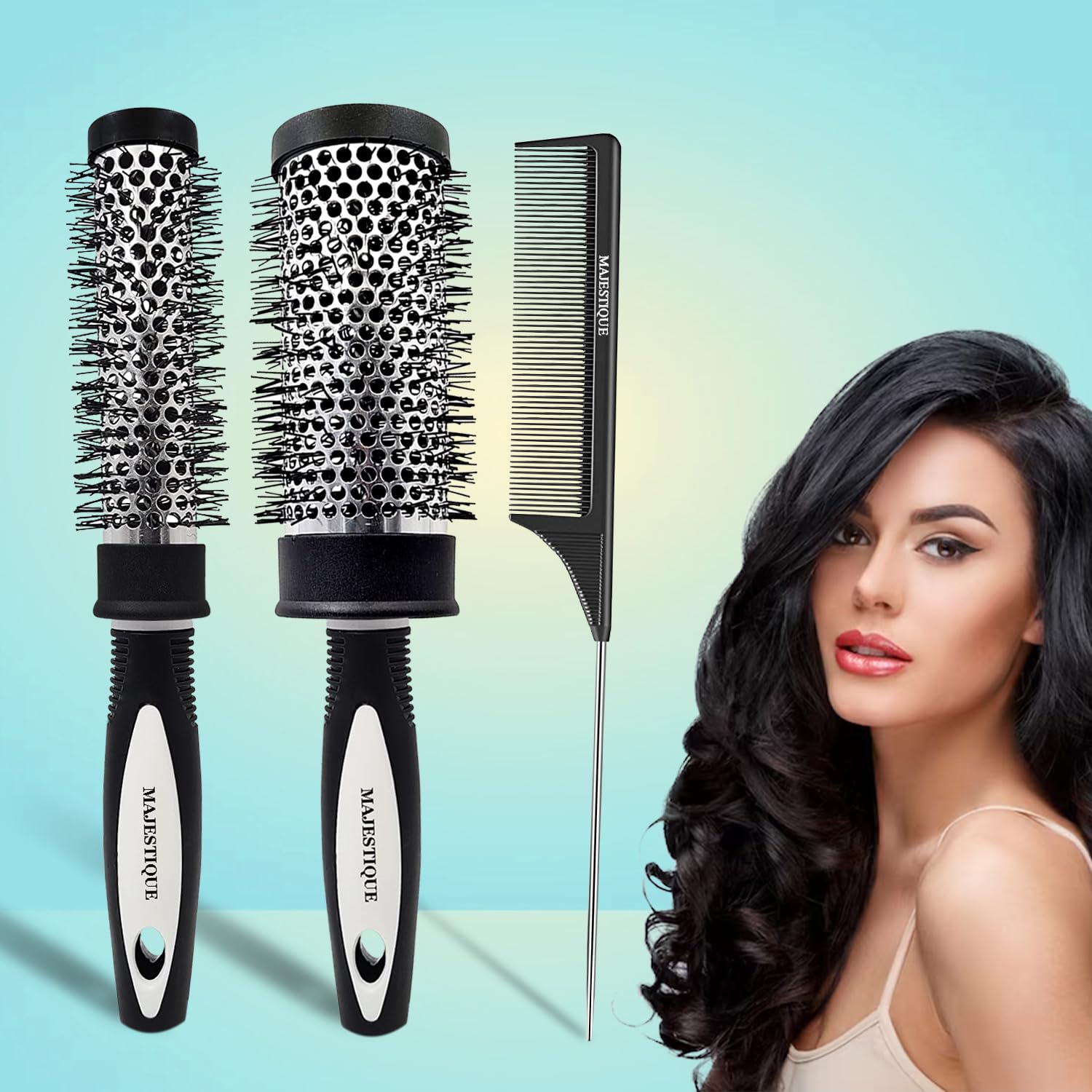 Majestique Professional Blow Drying Hair Brush | Round Brush And Tail Comb For Blow Drying | Includes 2 Sizes Compatible With Mo