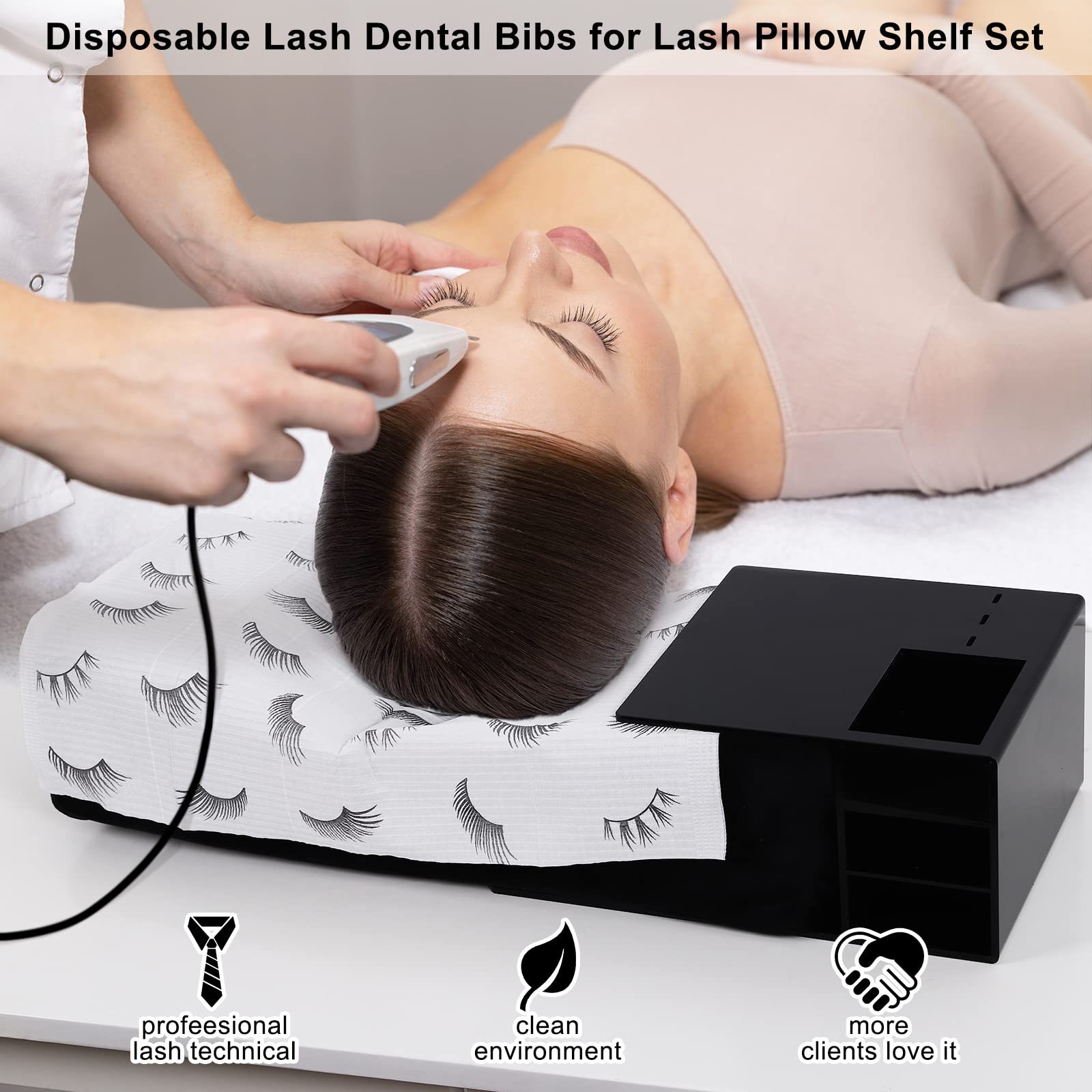 Prasne Lashing Dental Bibs Disposable Pack Of 125, Lash Pillow Cover Of Lash Supplies, White 3-Ply Paper Poly Waterproof Towels,