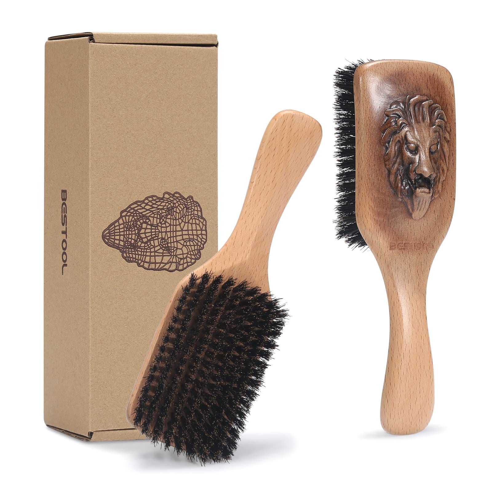 BESTOOL Boar Bristle Hair Brush - Premium Wood Design for Fine to Medium Hair, Brown