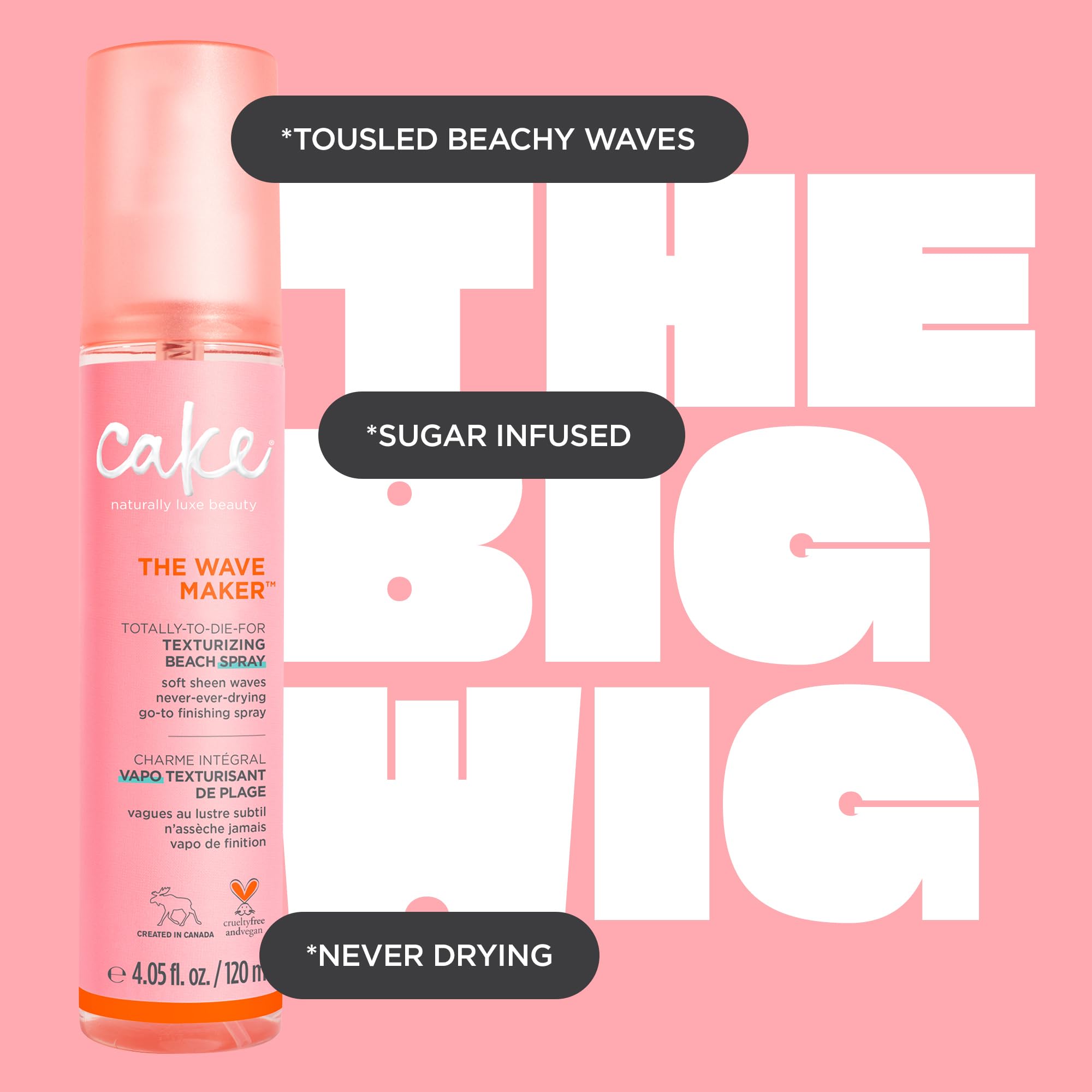 Cake Beauty The Wave Maker Texturizing Beach Spray, 4 Ounce - Pink, Model C610, Perfect for Effortless Beachy Waves
