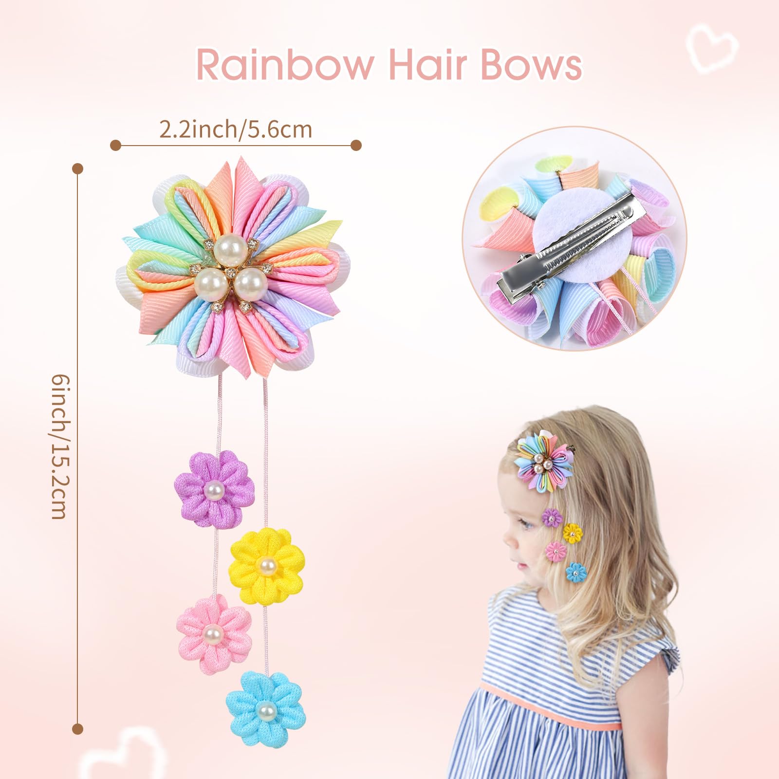 Oaoleer 6Pcs Hair Bows For Girls, Flower Hair Accessories For Girls Grosgrain Ribbon Bows With Alligator Clips Girl Hair Accesso