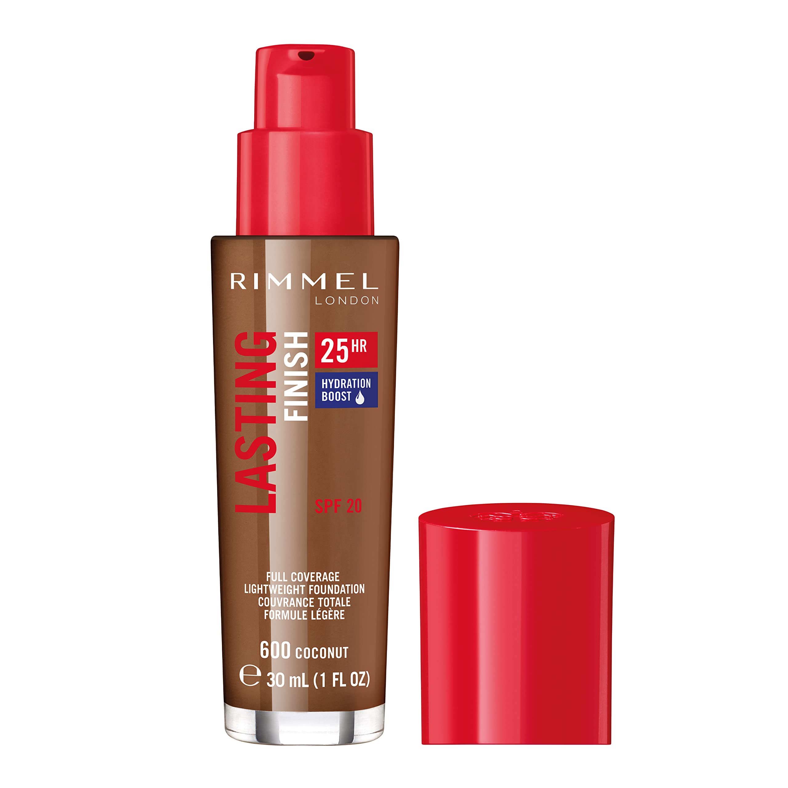Rimmel London Lasting Finish 25Hr - 600 Warm Coconut - Foundation, 25-Hour Wear, Full Coverage, Waterproof, 1Oz