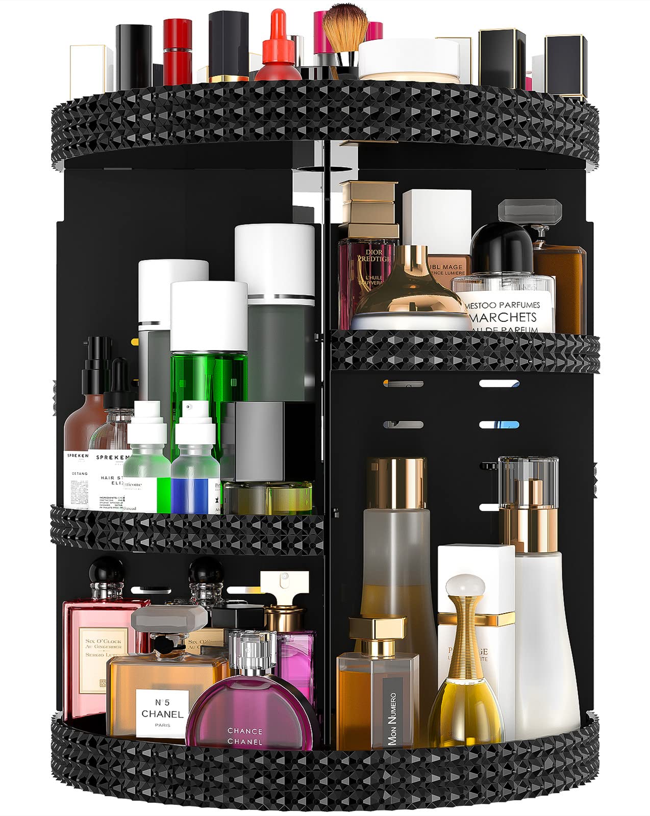 HEMTROY 360 Degree Rotating Makeup Organizer for Vanity, Extra Large Capacity Beauty Organizer, Adjustable DIY 7 Layers Perfume 