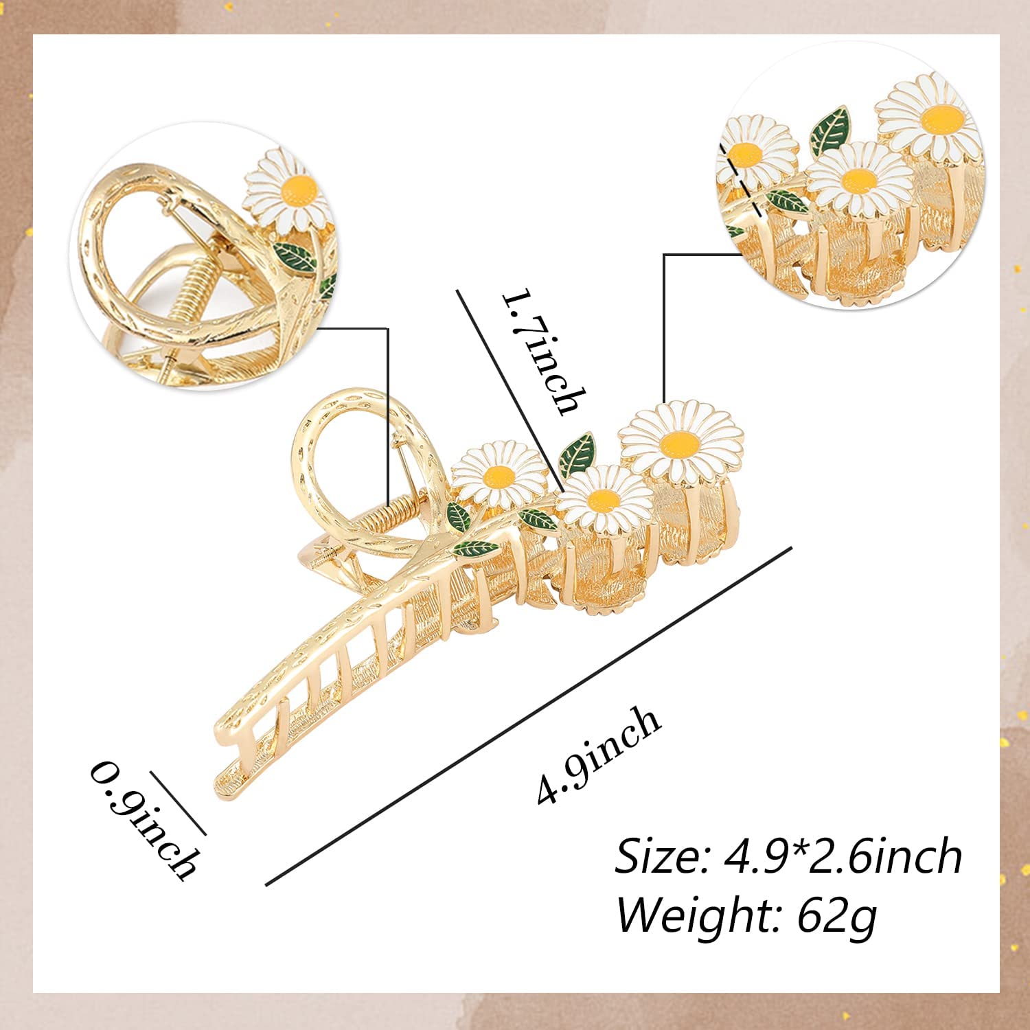 Flower Hair Claw Clips White Daisy Large Hair Jaw Clips Metal Gold Hair Clips Non Slips Fashion Hair Barrettes Hairpins Hair Acc