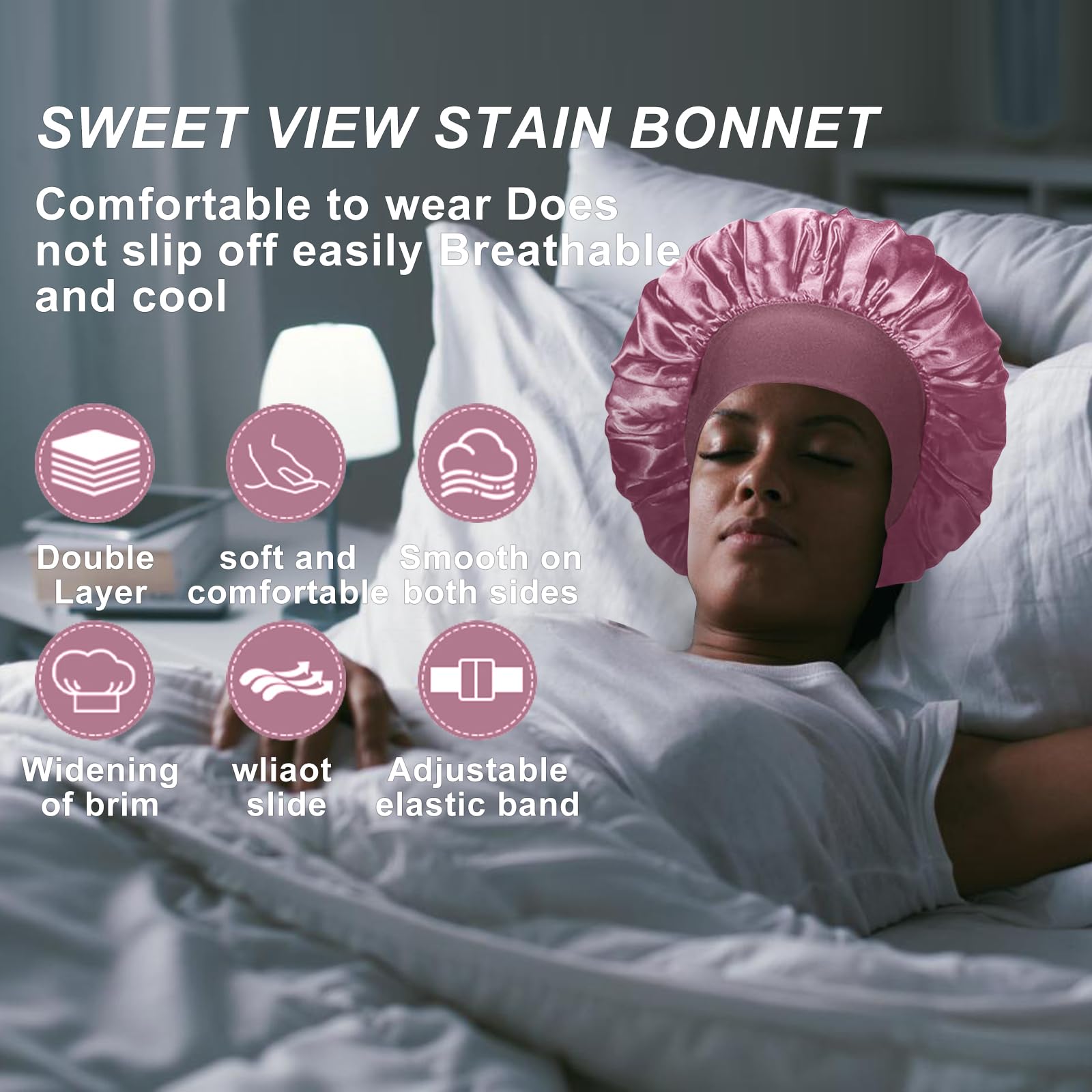 4Pcs Silk Bonnet For Sleeping,Hair Wrap Satin Bonnets Shower Cap For Black Women Men, Elastic Wide Band Hair Bonnet Cap For Slee