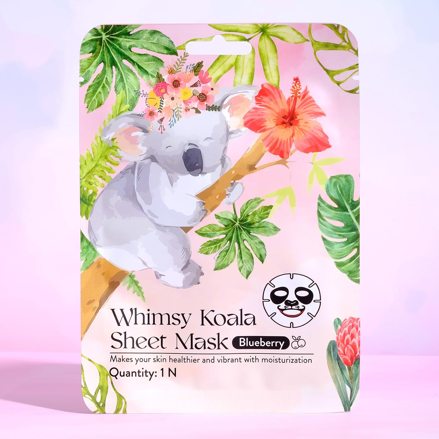 Whimsy Beauty Koala Kids Sheet Mask Blueberry, Facial Sheet Mask With Serum For Glowing Skin, Gentle Skin Care For Girls, 4 To 1
