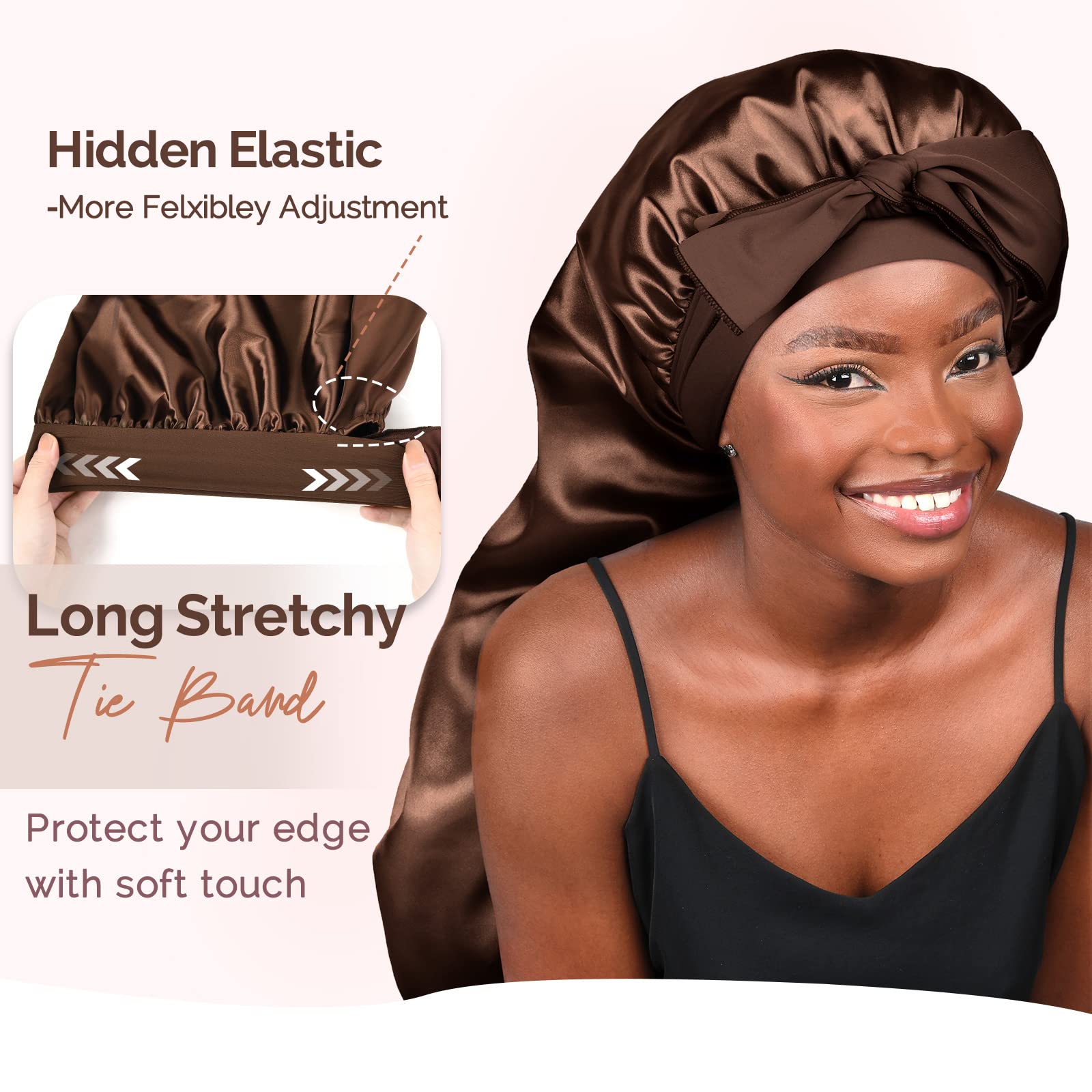 Yanibest 2Pcs Silk Bonnet For Sleeping Braid Bonnet For Long Hair With Tie Band Bonnet For Braids For Black Women Curly Hair Loc