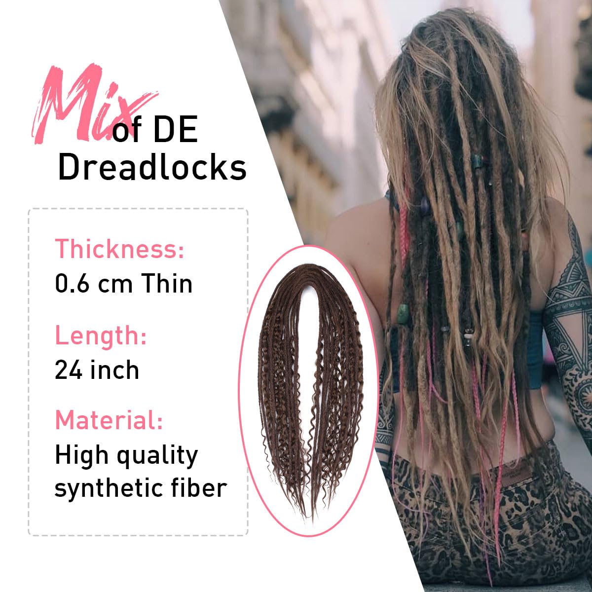 Kraler 24 Inch Mixed De Dreadlock Extensions Sets, 3 In 1 20 Strands Synthetic Double Ended Dreads Extensions, Chocolate Brown H