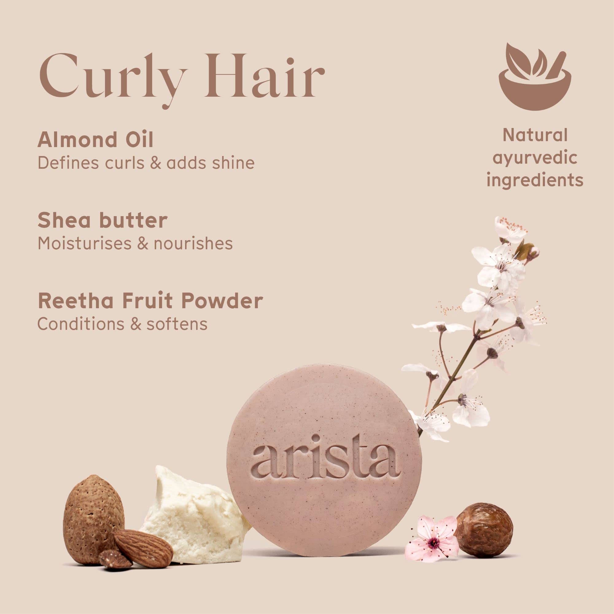 Arista Curly Hair Shampoo Bar | Ayurvedic Shampoo Bar | Sweet Almond Oil, Reetha Fruit Powder & Shea Butter Shampoo | Moisturizi