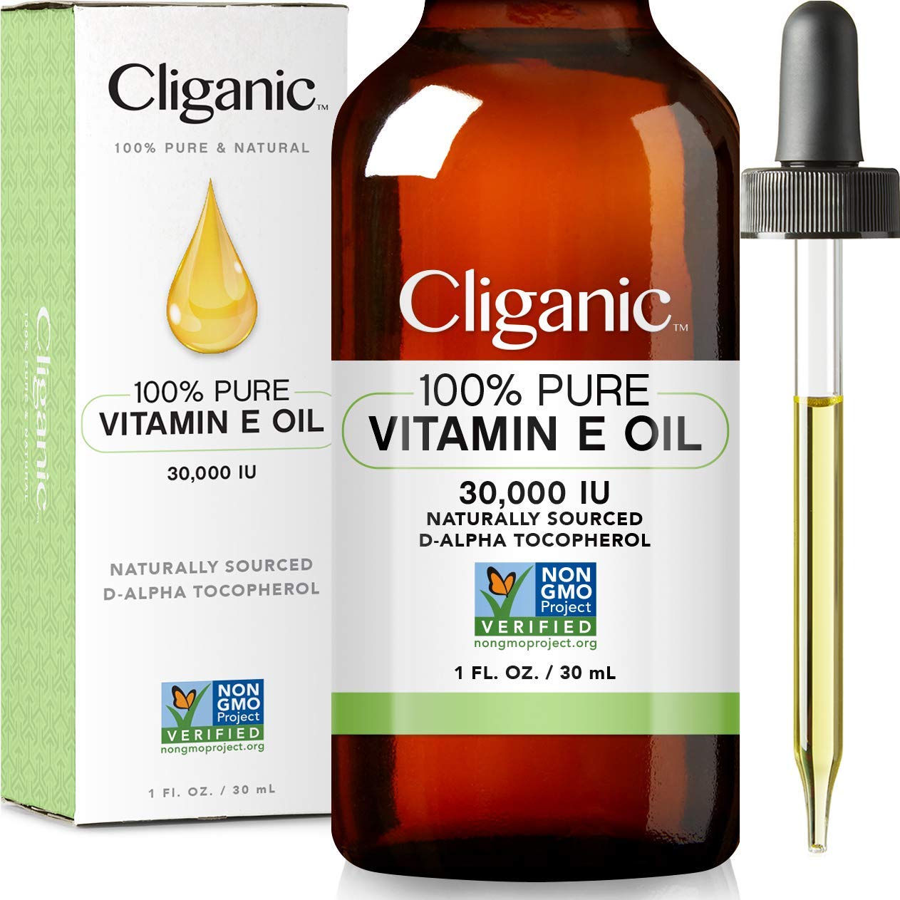 Cliganic 100% Pure Vitamin E Oil For Skin, Hair & Face - 30,000 Iu, Non-Gmo Verified  Natural D-Alpha Tocopherol