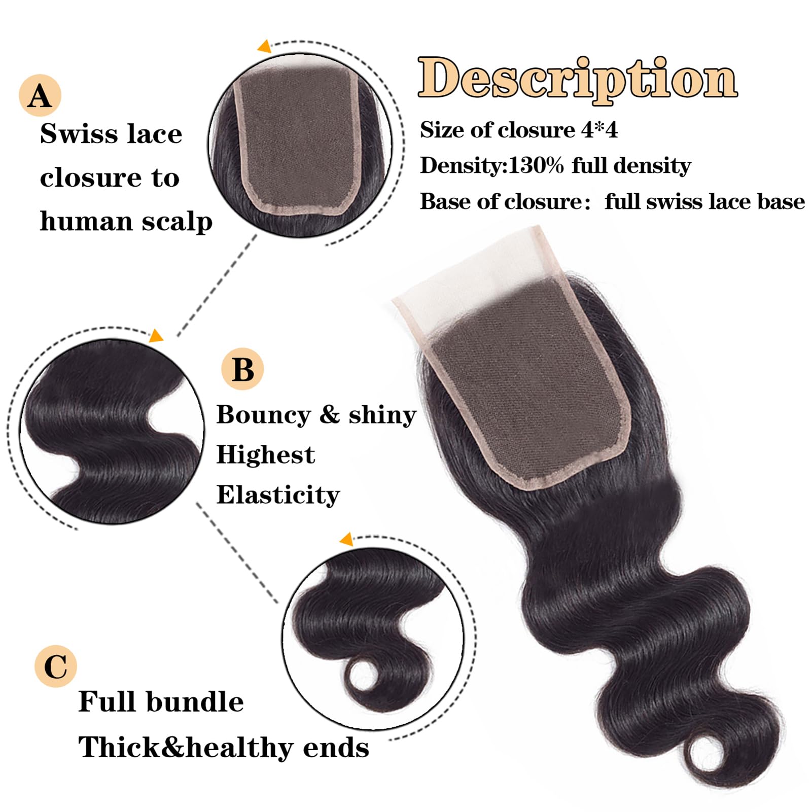 12A Body Wave Bundles With Closure Human Hair (24 26 28+22'') 100% Unprocessed Brazilian Virgin Human Hair Bundles With 4X4 Lace