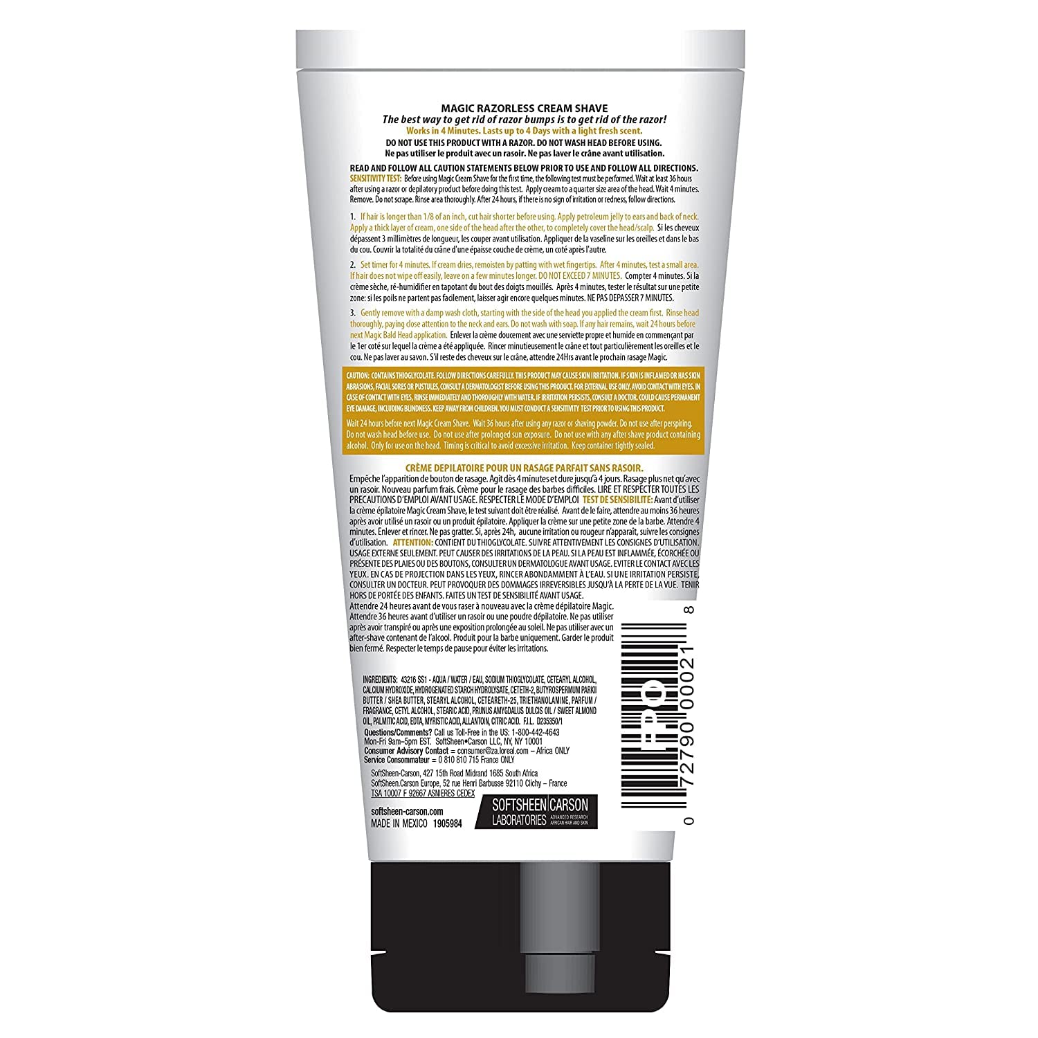 Magic Razorless Cream Shave Bald Head 6 Ounce Tube (177ml) (3 Pack)