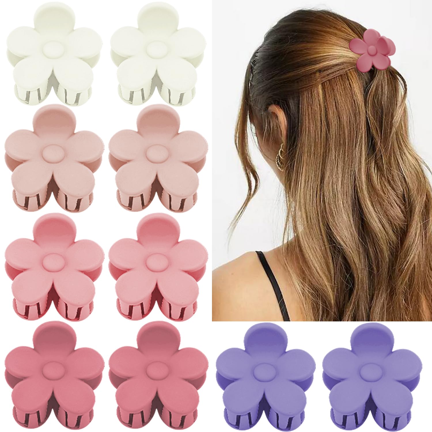 ATODEN Small Pink Flower Hair Clips - Matte Tiny Jaw Clips for Fine Hair, Cute Hair Accessories for Women and Girls, 10Pcs Gift 