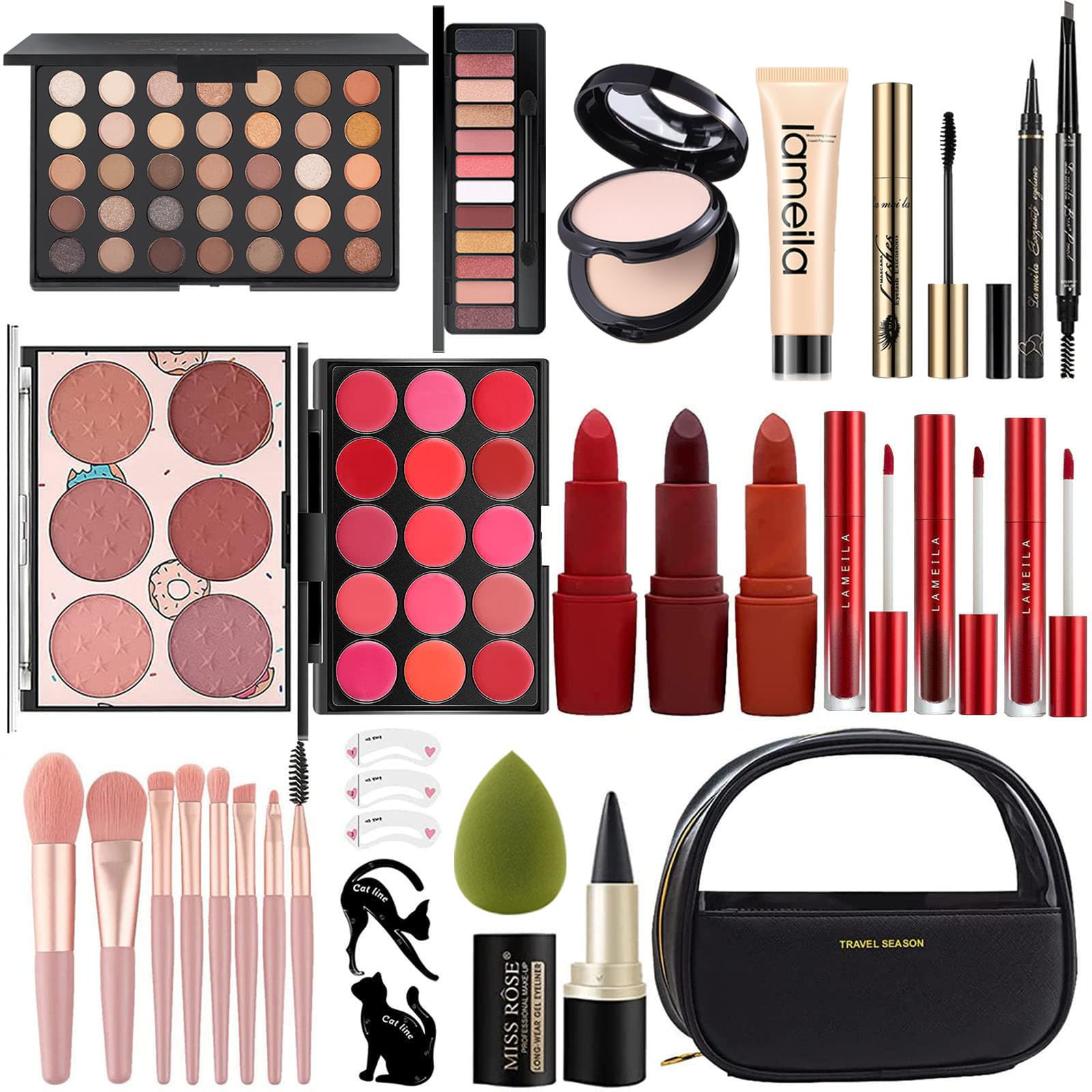 MISS ROSE M All In One Full Makeup Kit,Multipurpose Women 's Makeup Sets,Beginners and Professionals Alike,Easy to Carry (Black)