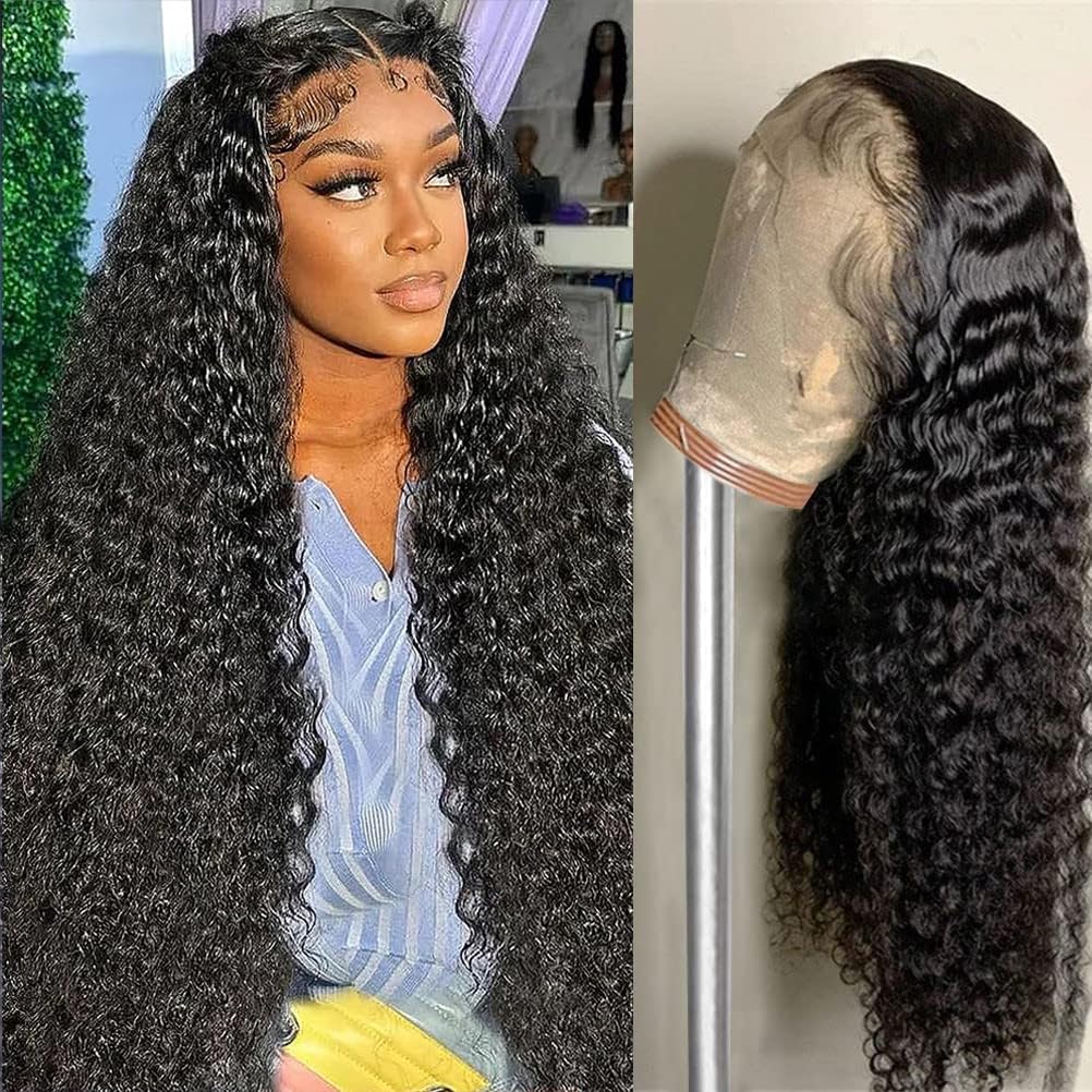 Nervoss 26 Inch Deep Wave 13x6 HD Transparent Lace Front Wigs Deep Curly Lace Frontal Glueless Wigs Human Hair Pre Plucked with 