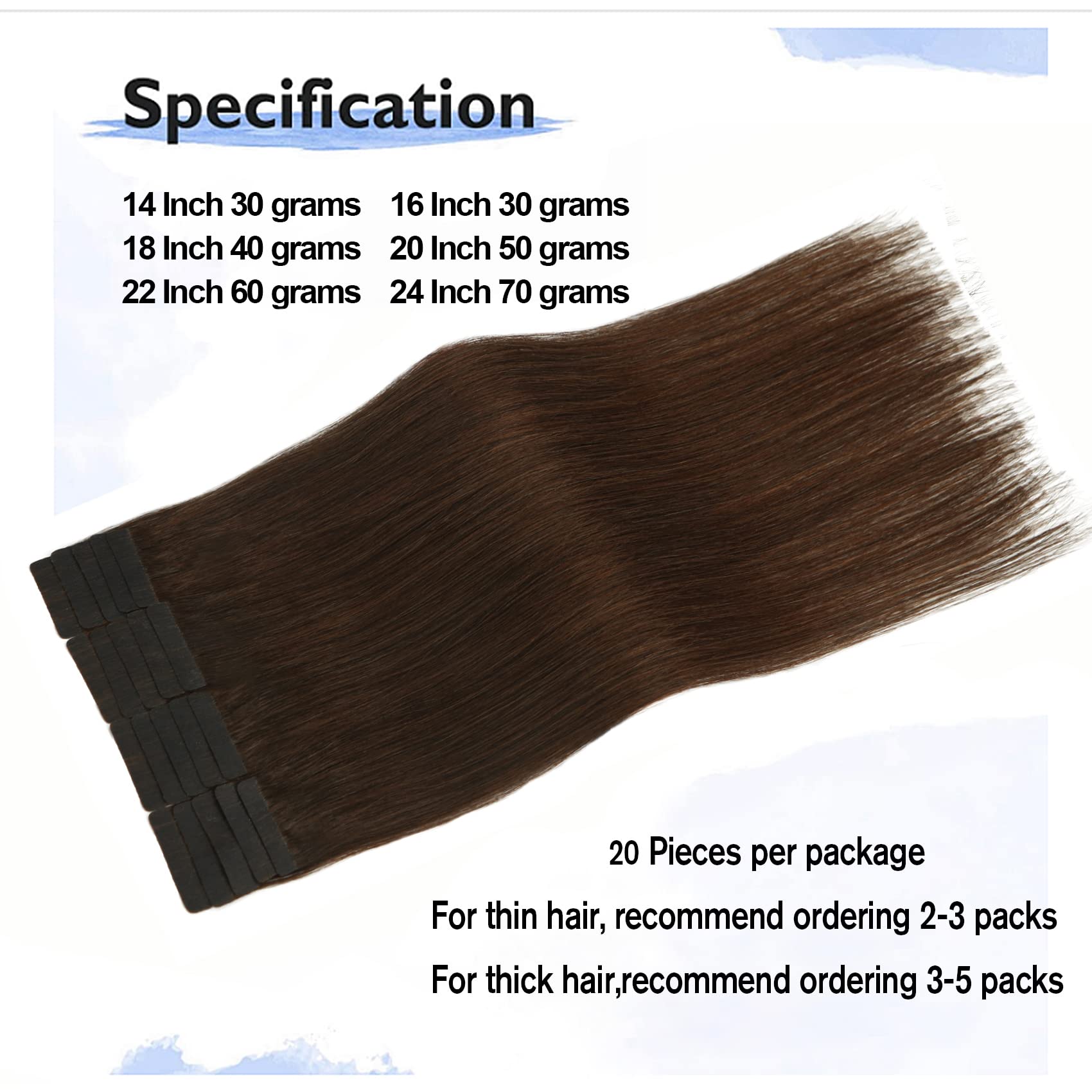 Aison Chocolate Brown Tape In Hair Extensions Human Hair 18 Inch 40G Tape In Human Hair Extensions Medium Brown Invisible Tape I