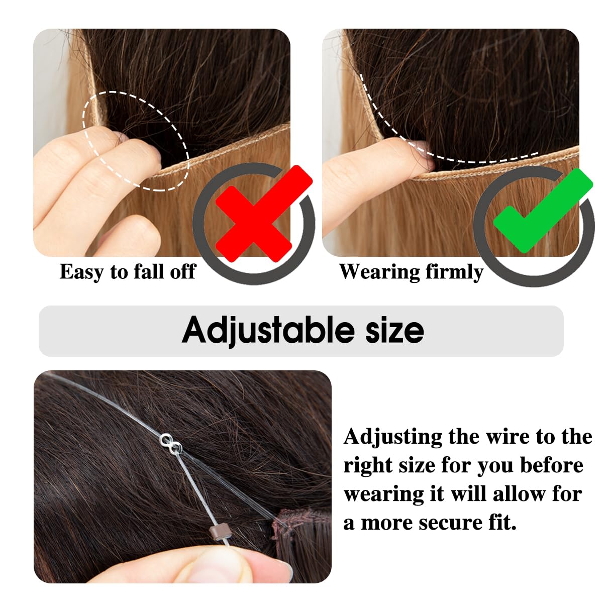 Sarla Invisible Wire Hair Extensions With 3 Clips Short Synthetic Wavy Curly Hairpiece Adjustable Transparent Headband For Women