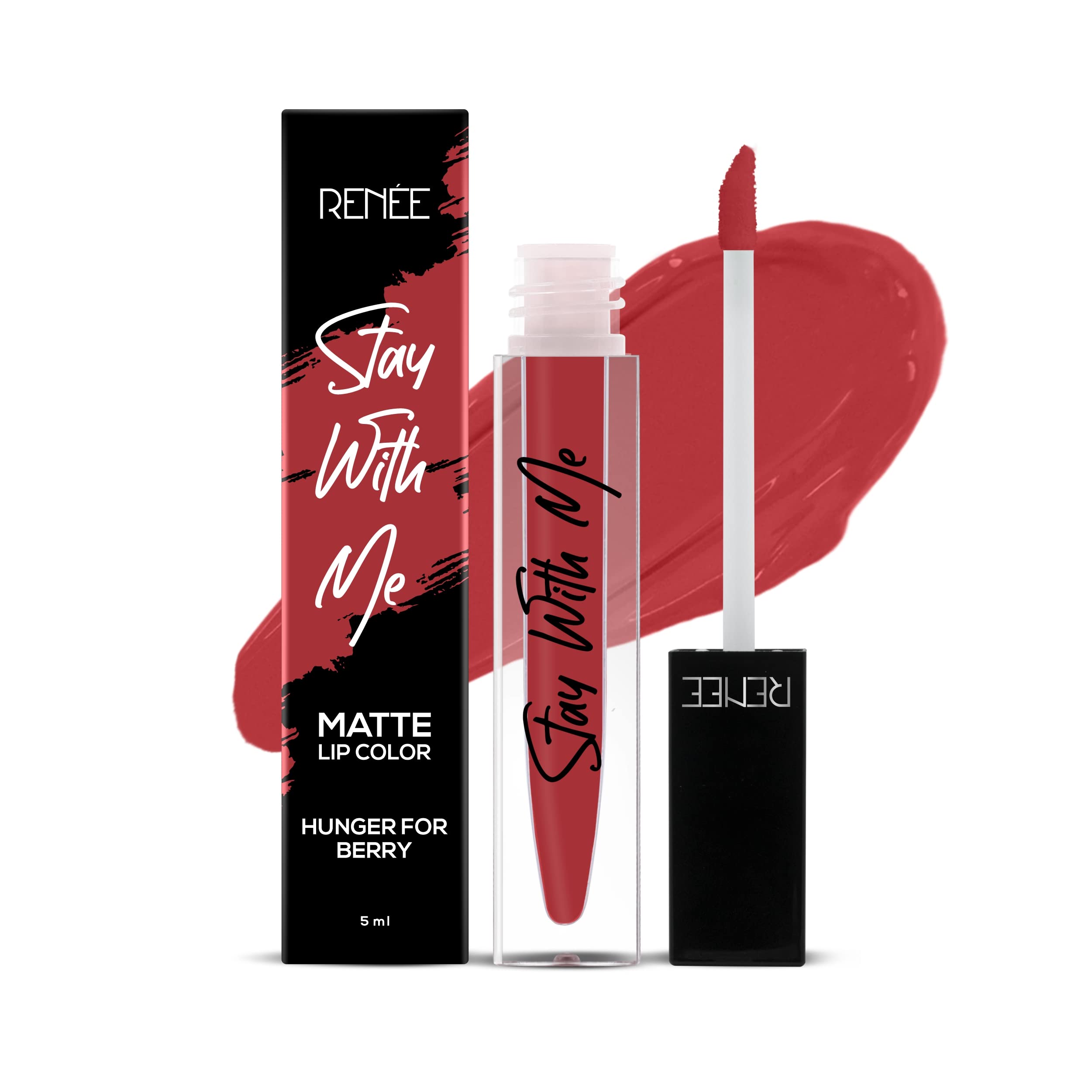 Renee Stay With Me Matte Lipstick - Hunger For Berry L Transfer Proof, Smudge & Waterproof | Long Stay L Highly Pigmented L Velv