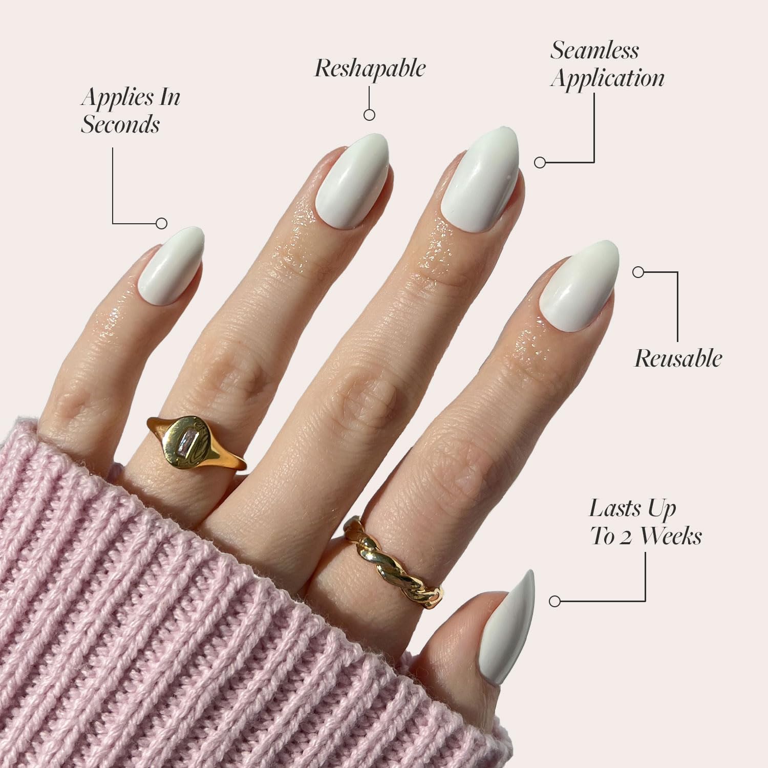 Glamnetic Press On Nails - Angel | Opaque White Short Almond Nails, Reusable | 12 Sizes - 24 Nail Kit