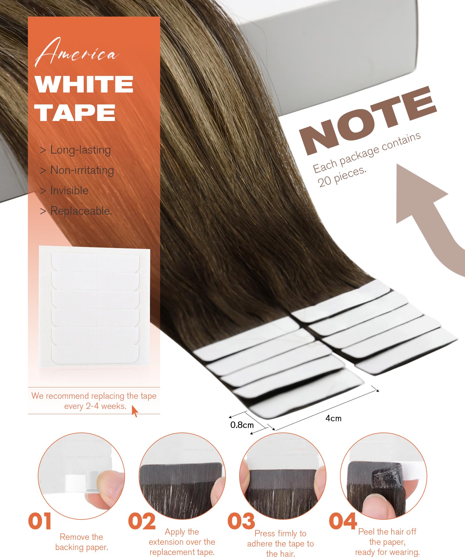 Sunny Hair Tape in Hair Extensions Real Human Hair Invisible Remy Hair Extensions Tape ins for Women Dark Brown Root to Caramel