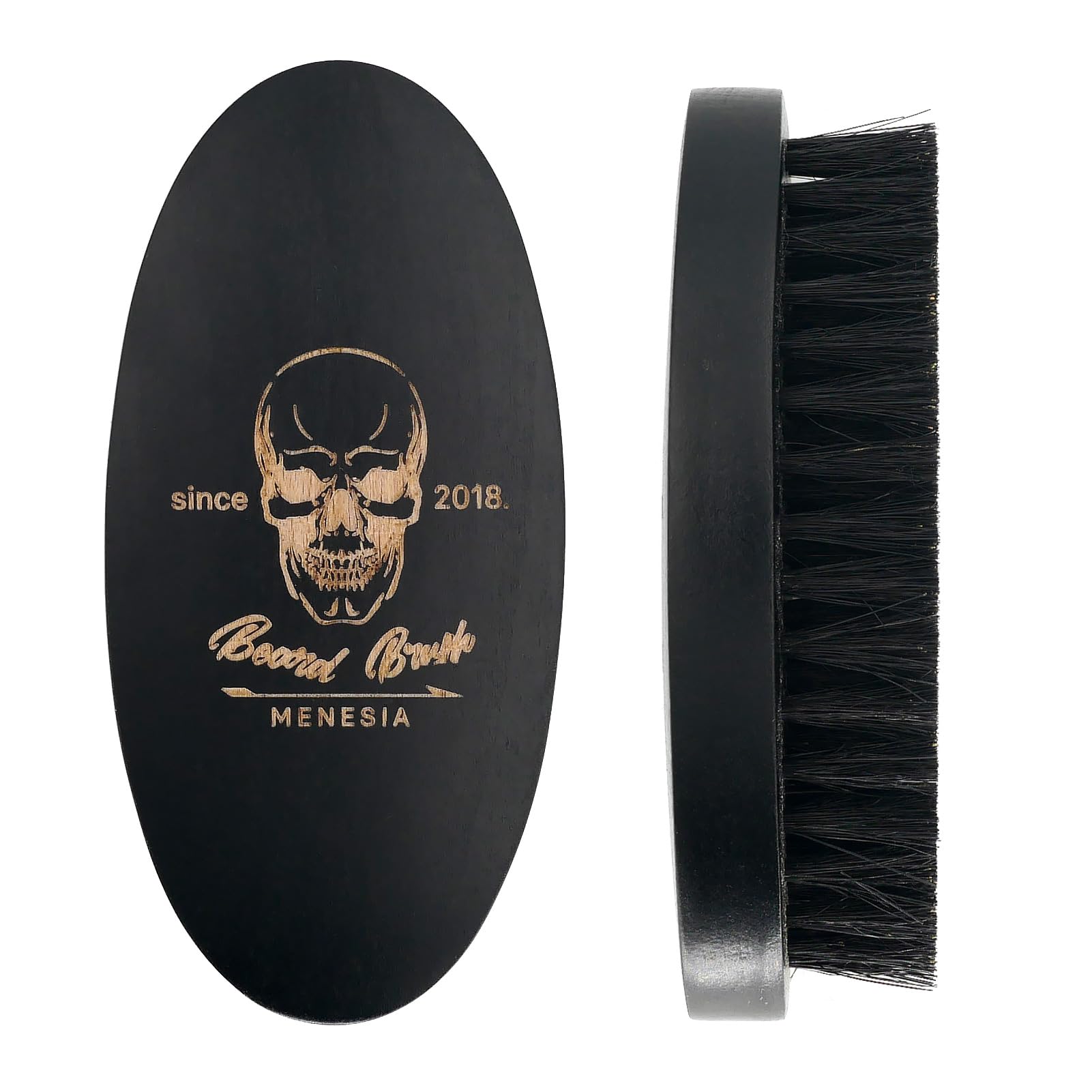 Menesia Black Boar Bristle Hair Beard Brush for Men, Small Soft Wood Beard Brush, Pocket Travel Men's Wooden Mustache Brush (Bla