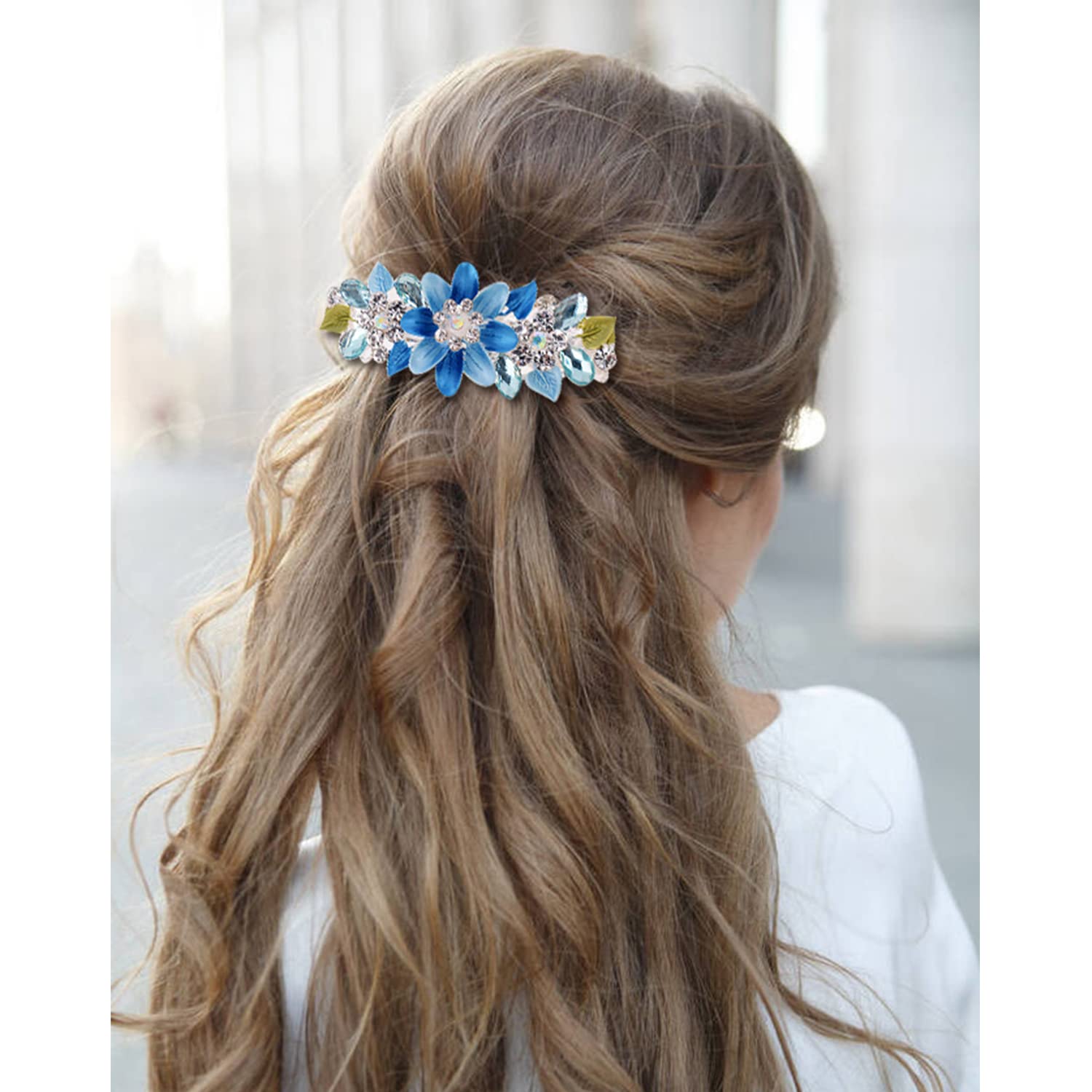inSowni 4 Pack Glitter Sparkly Gems Crystal Rhinestones Flower Metal French Barrettes Floral Alligator Snap Hair Clips Accessori