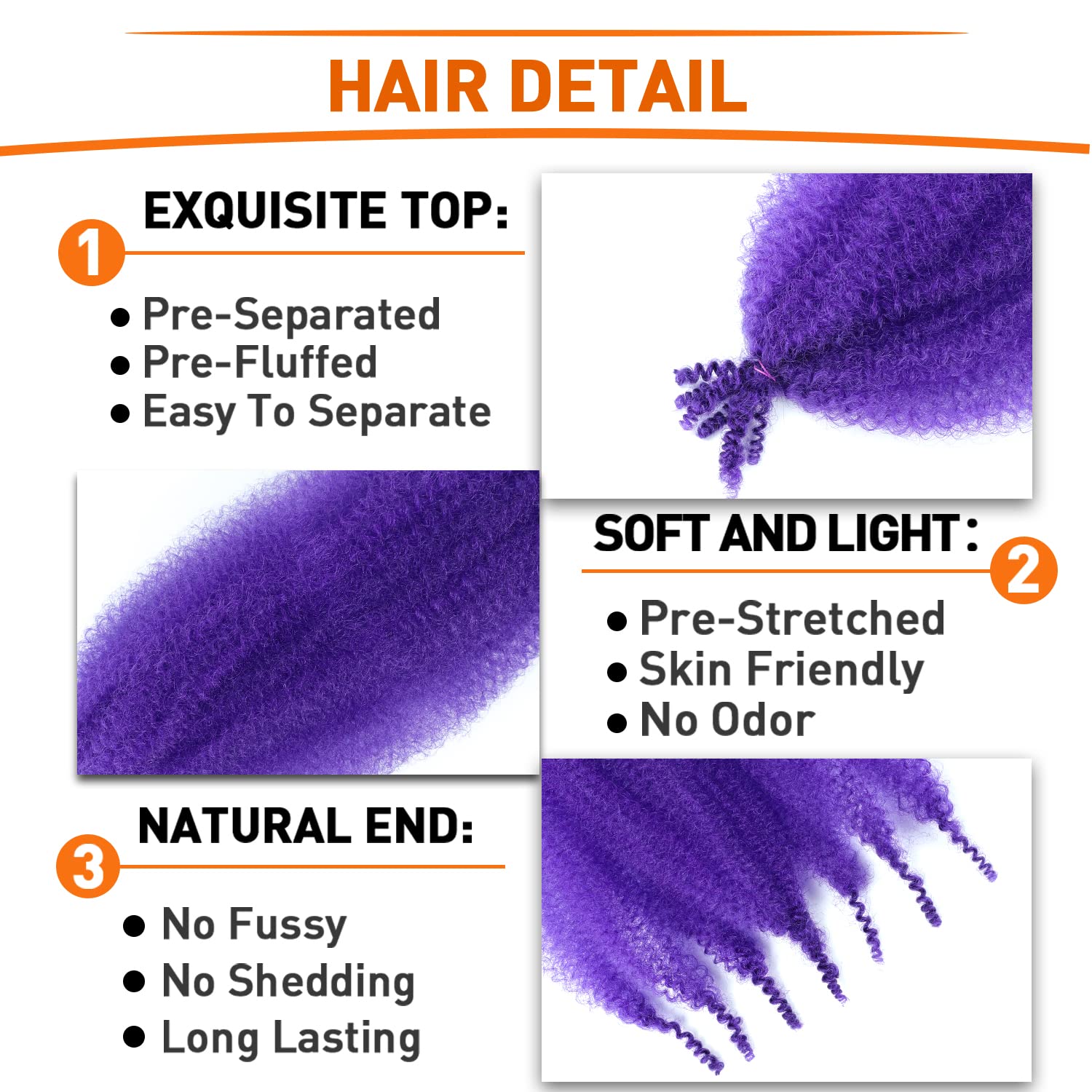 Springy Afro Twist Hair 20 Inch 3 Packs Pre Fluffed Marley Twist Braiding Hair For Black Women (20 Inch Purple)