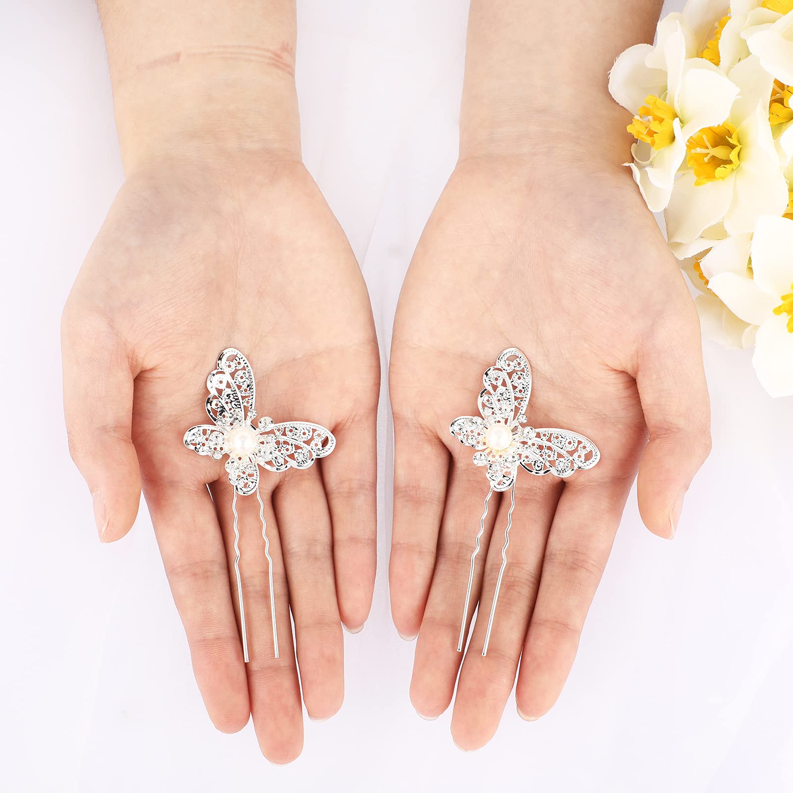 12 Pieces Butterfly Hair Pin Butterfly Hair Clips Crystal Pearl Hair Clips Bridal Wedding Hair Pins Bride Headwear Hair Accessor