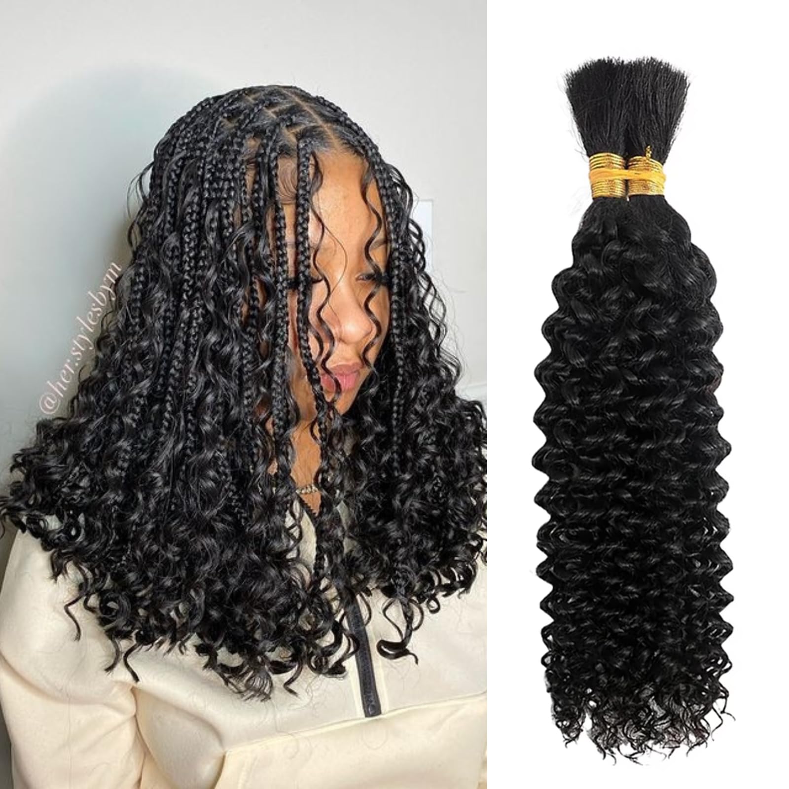 Deep Wave Bulk Human Hair for Braiding Human Braids Hair 100g/Pack (2 Bundles) Hair Extensions14 Inch No Weft for Micro Braiding