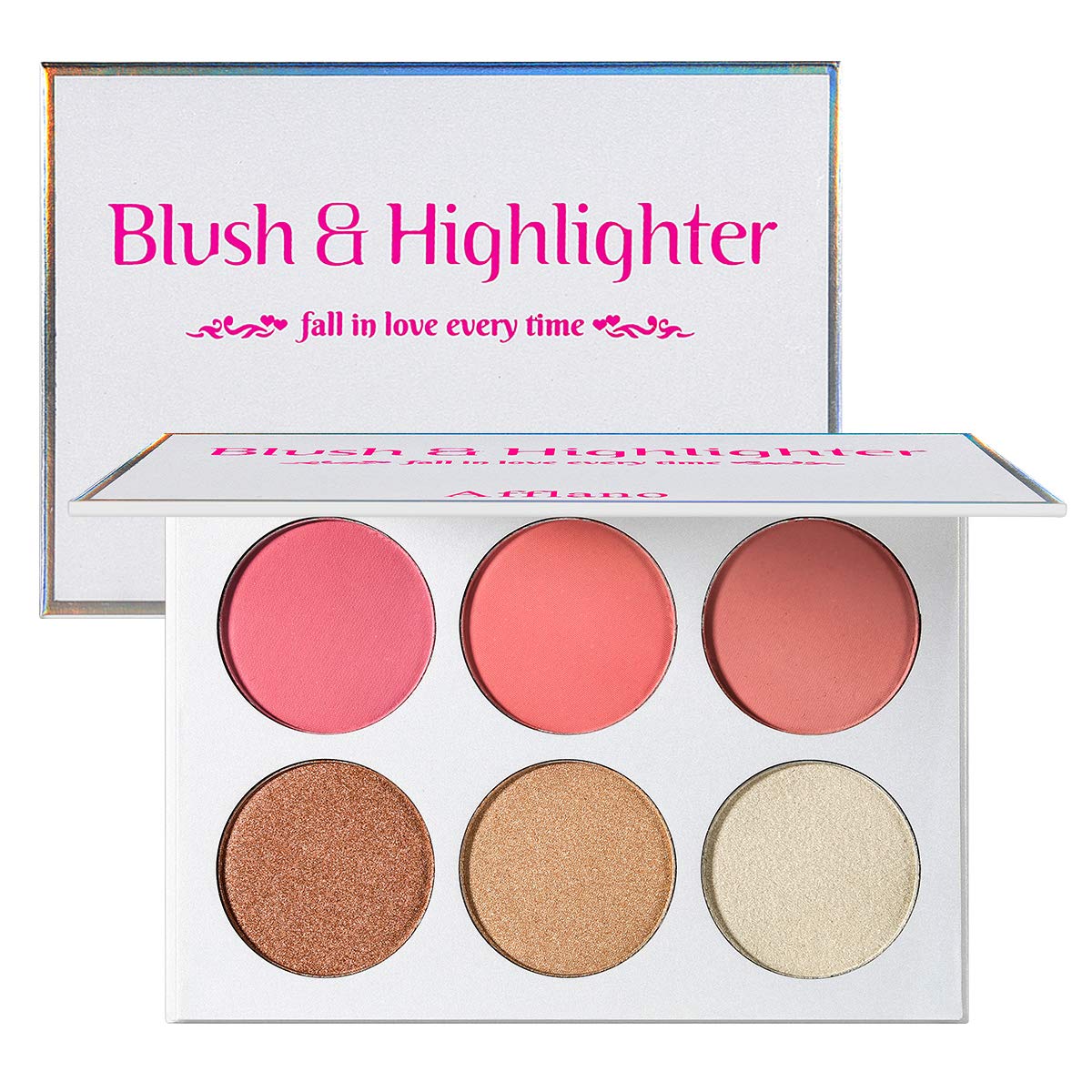 Blusher & Illuminator Highlighter & Bronzer Powder Contour Collection Set - 3 Blusher & 3 Highlighter Powder Palette - Perfect F