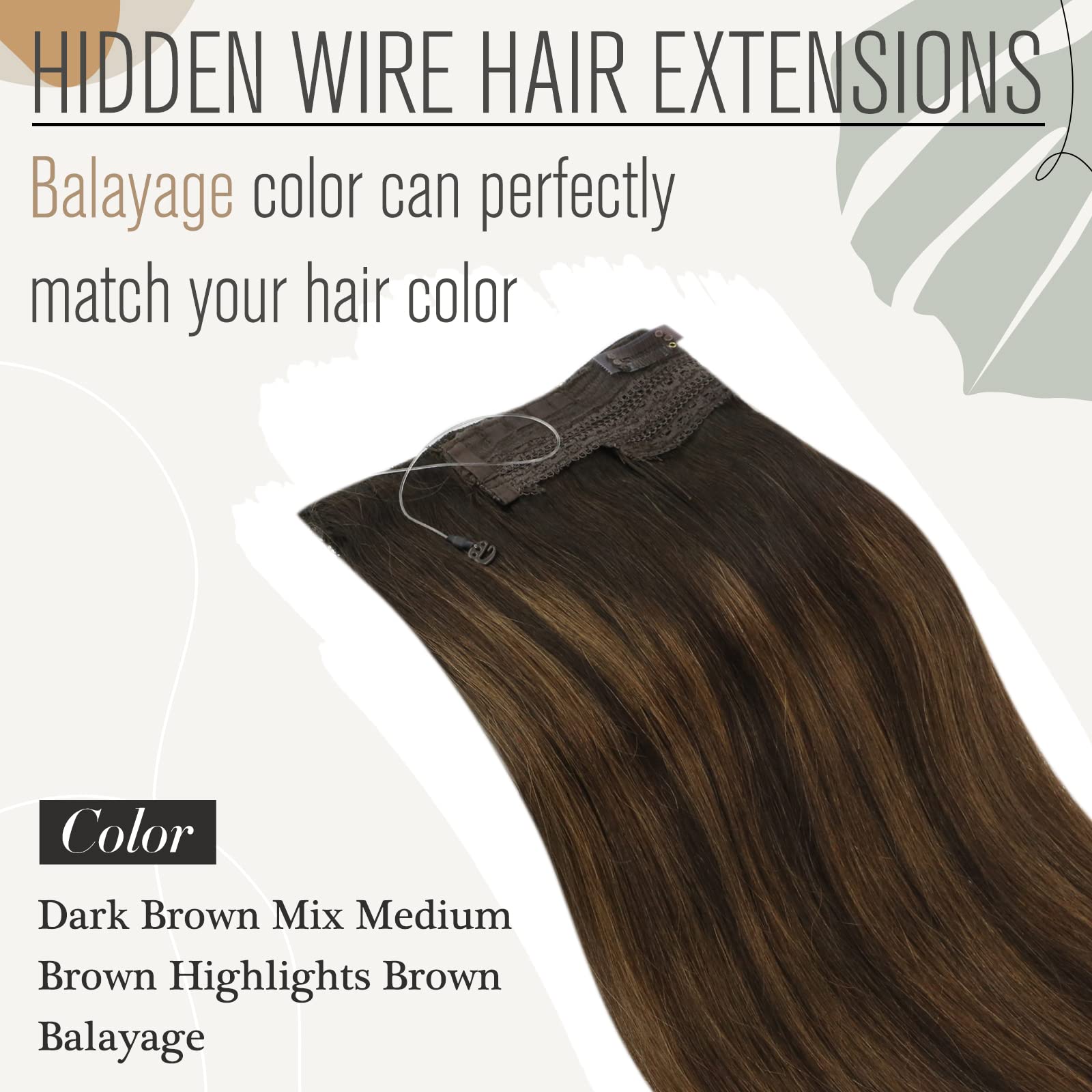 Sunny Wire Hair Extensions Human Hair Brown 120G Ombre Wire Real Hair Extensions With Transparent Lines Hair Extensions Balayage