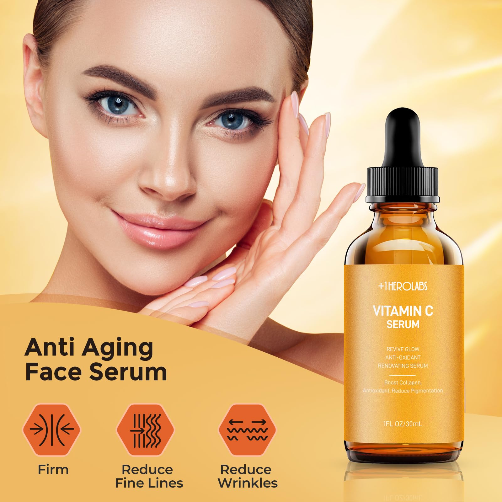 +1Herolabs 2 Packs Vitamin C Serum For Face -Anti Aging Face & Eye Serum, Hyaluronic Acid, Reduce Fine Lines, Dark Spots And Wri