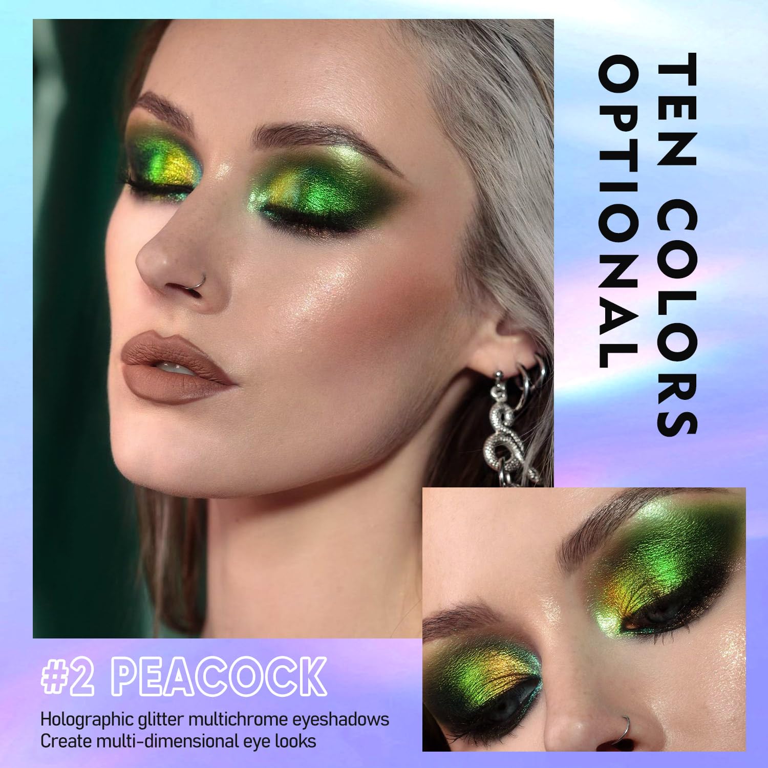 MAKI YIKA Glitter Eyeshadow Green Liquid Multichrome Eyeshadows Long Lasting Metallic Chameleon Eye Shadow Holographic Eye Toppe
