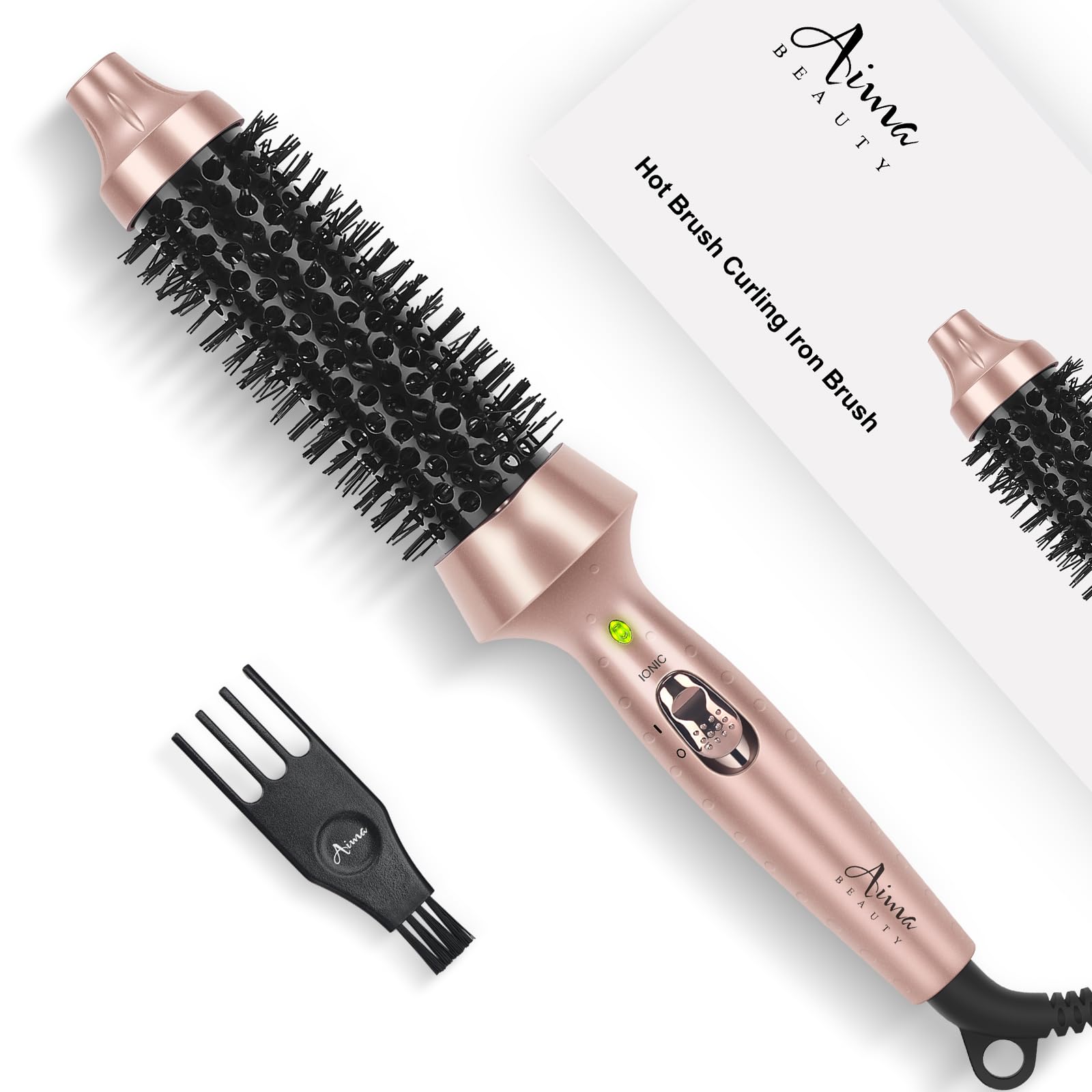 Aima Beauty Heated Round Brush, 1.3''/35mm Ionic Straightening Brush, Hair Curling Iron Brush Create Smooth & Shiny Loose Curls,