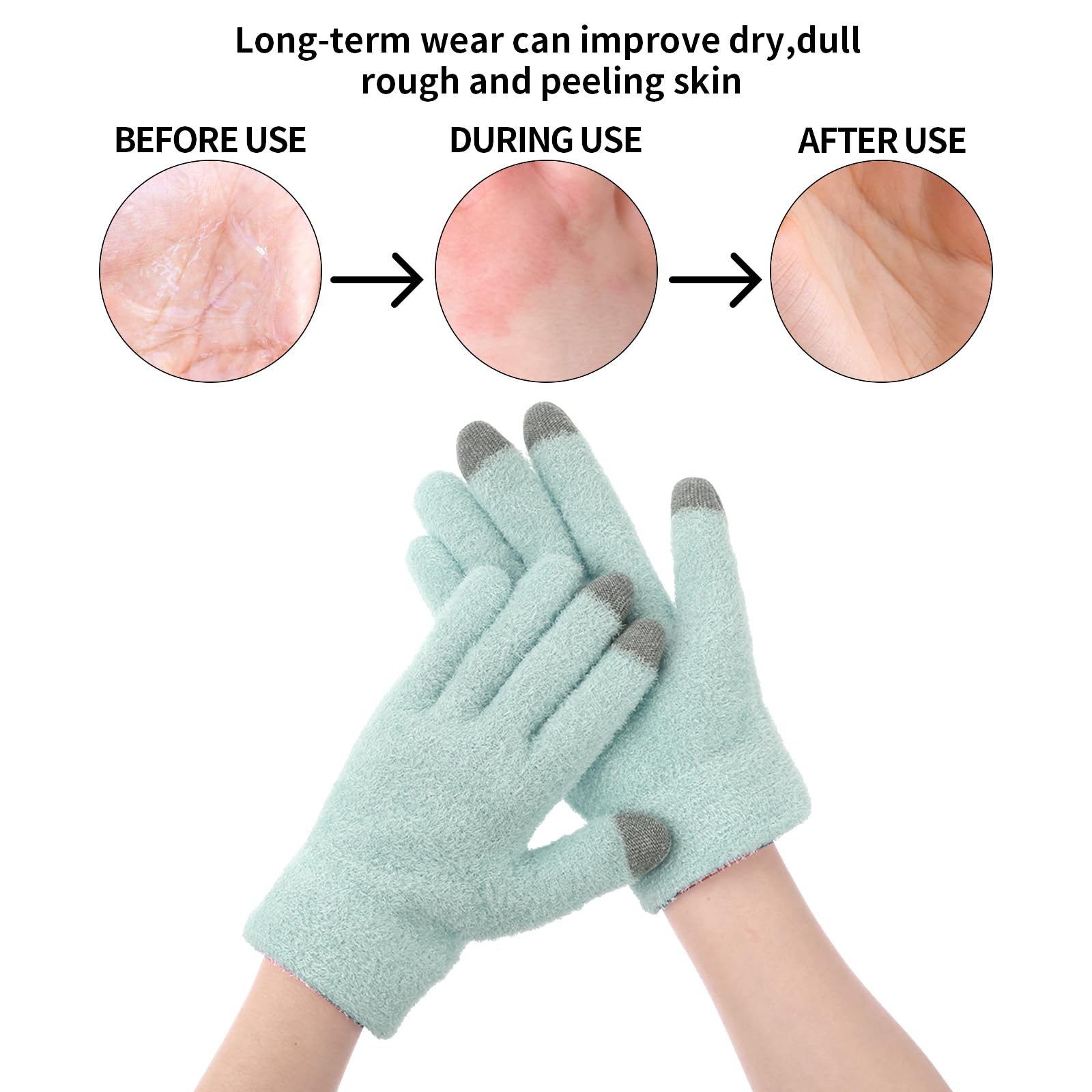 SPA Gloves for Dry Hands Overnight Moisturizing Gloves with Good Lining, Touch Screen Moisturizing Gloves for Women & Men Reusab