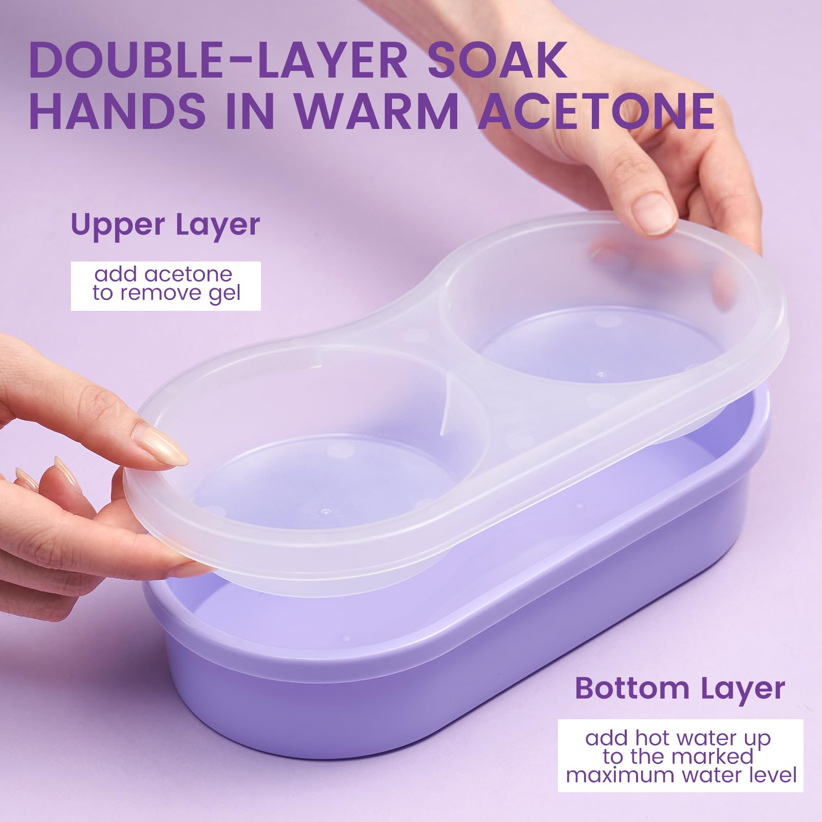 Dual Nail Soaking Bowl Acetone Proof: Soak Off Gel Nail Polish Dip Powder Remover Bowl- Cut the Soaking Time in Half Manicure Bo