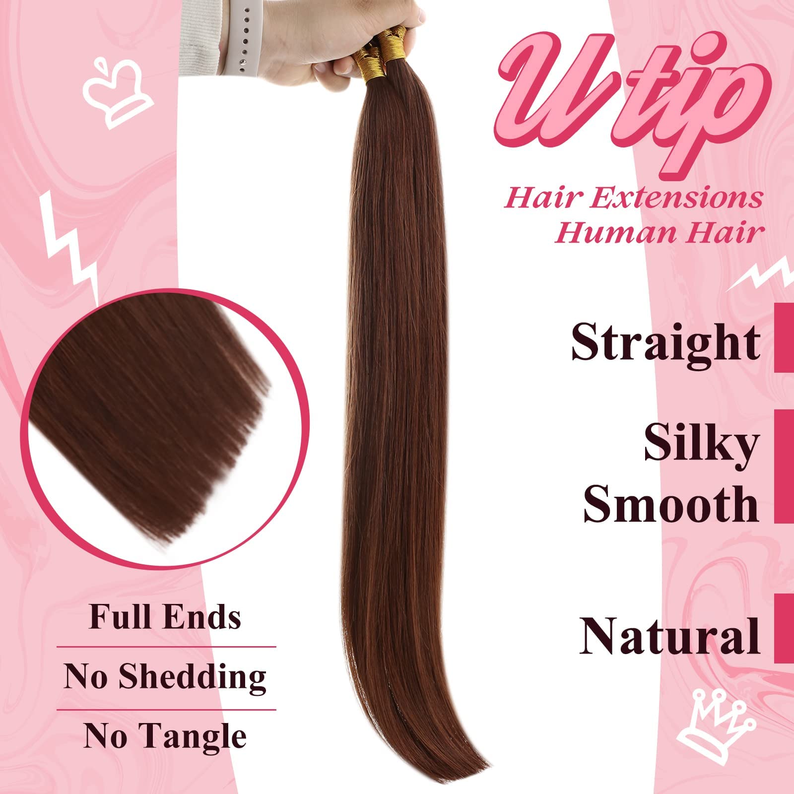 [Short]Sunny Utip Hair Extensions Human Hair Auburn U Tip Hair Extensions Human Hair Dark Auburn Fusion Hair Extensions Human Ha