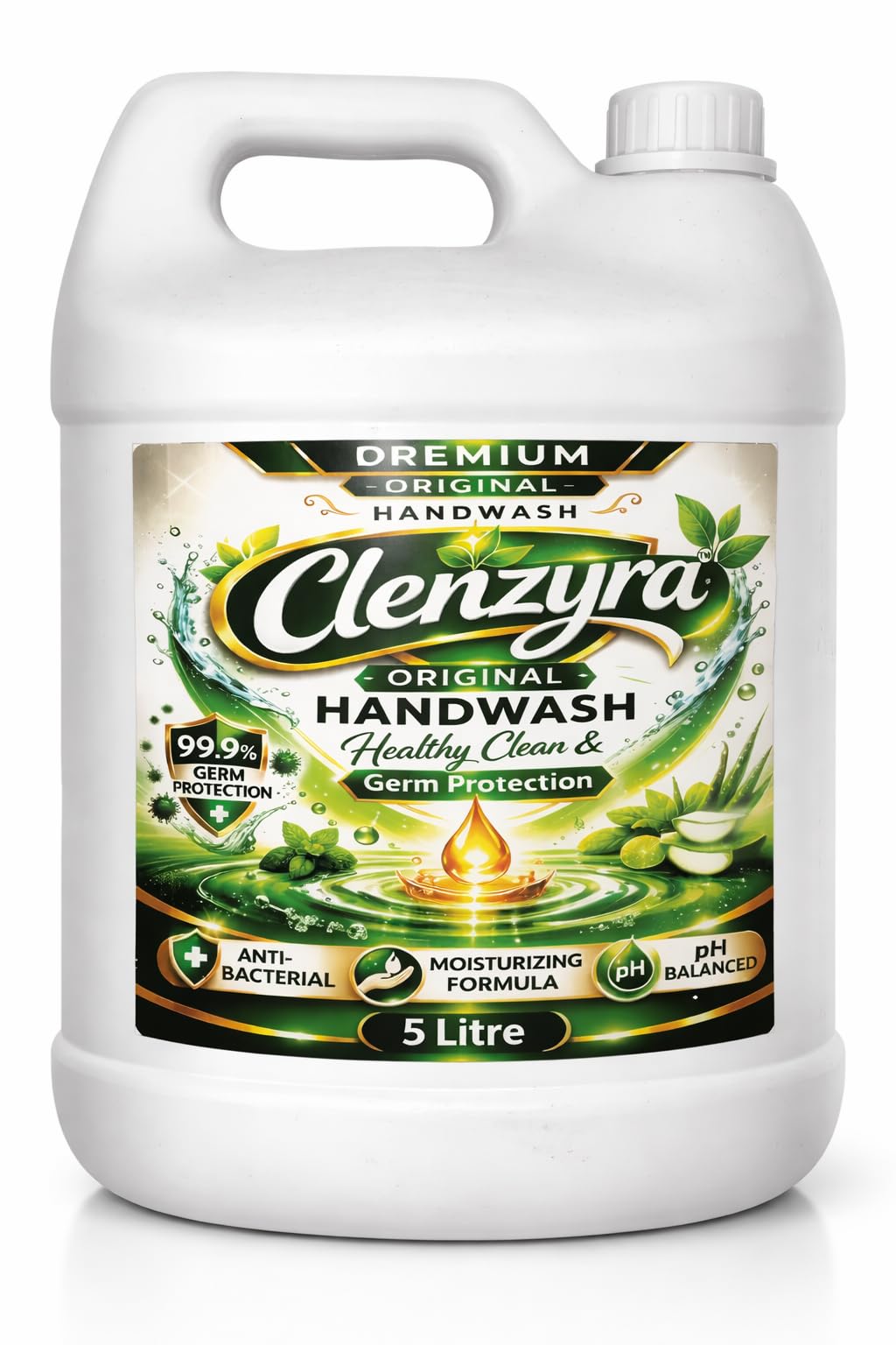 Cleanzyra Handwash Liquid Refill Can, Neem & Aloe  5 Litre | Antibacterial GermProtect | Advanced Disinfection Formula| Ph Bal