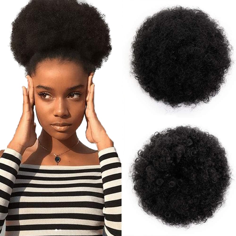 AISI QUEENS Short Afro Synthetic Curly Hair Ponytail African American Kinky Curly Wrap Drawstring Puff Ponytail Hair Extensions 