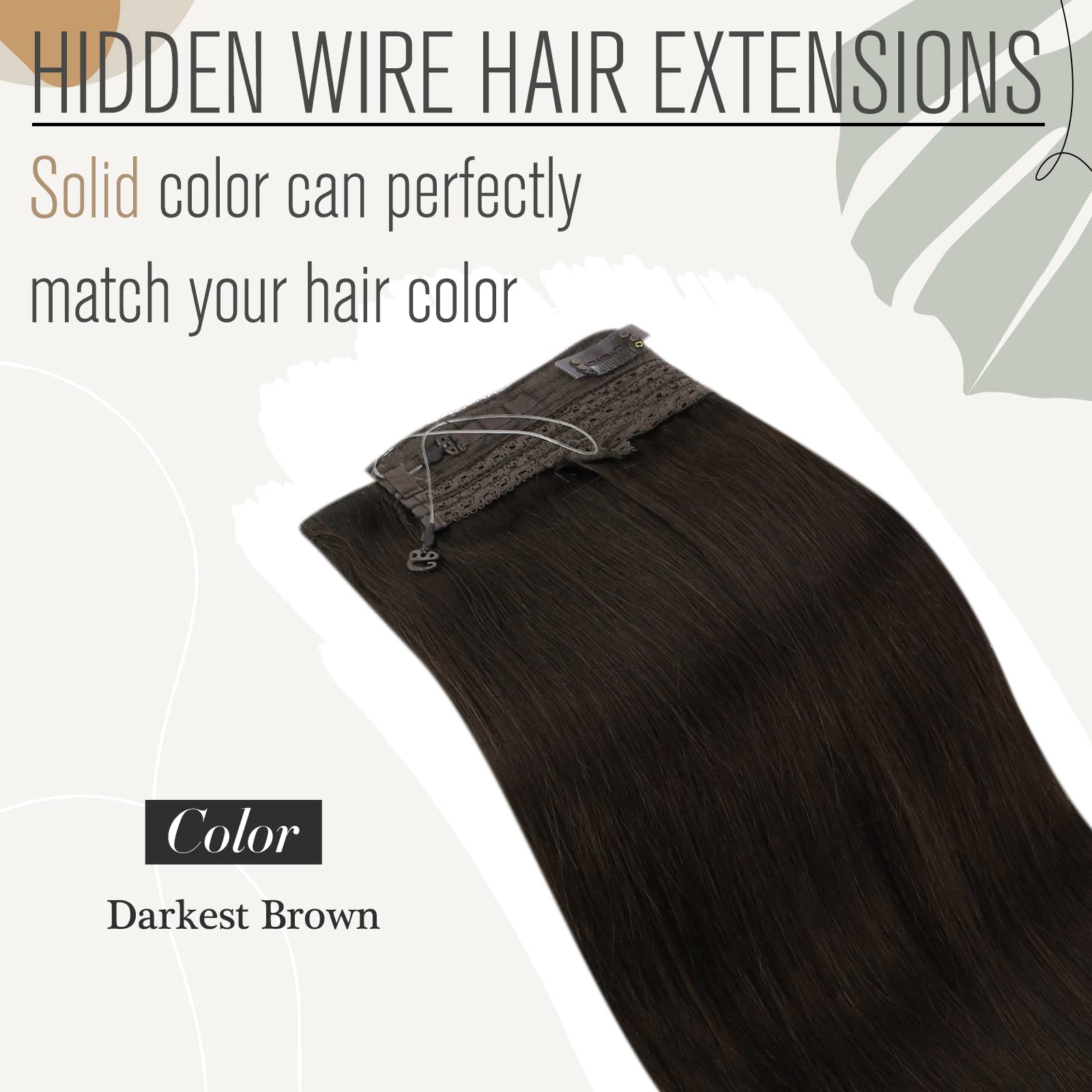Sunny 120G Hair Extensions Wire Dark Brown Hidden Wire Hair Extensions Real Human Hair Piece Darkest Brown Crown Human Hair Exte