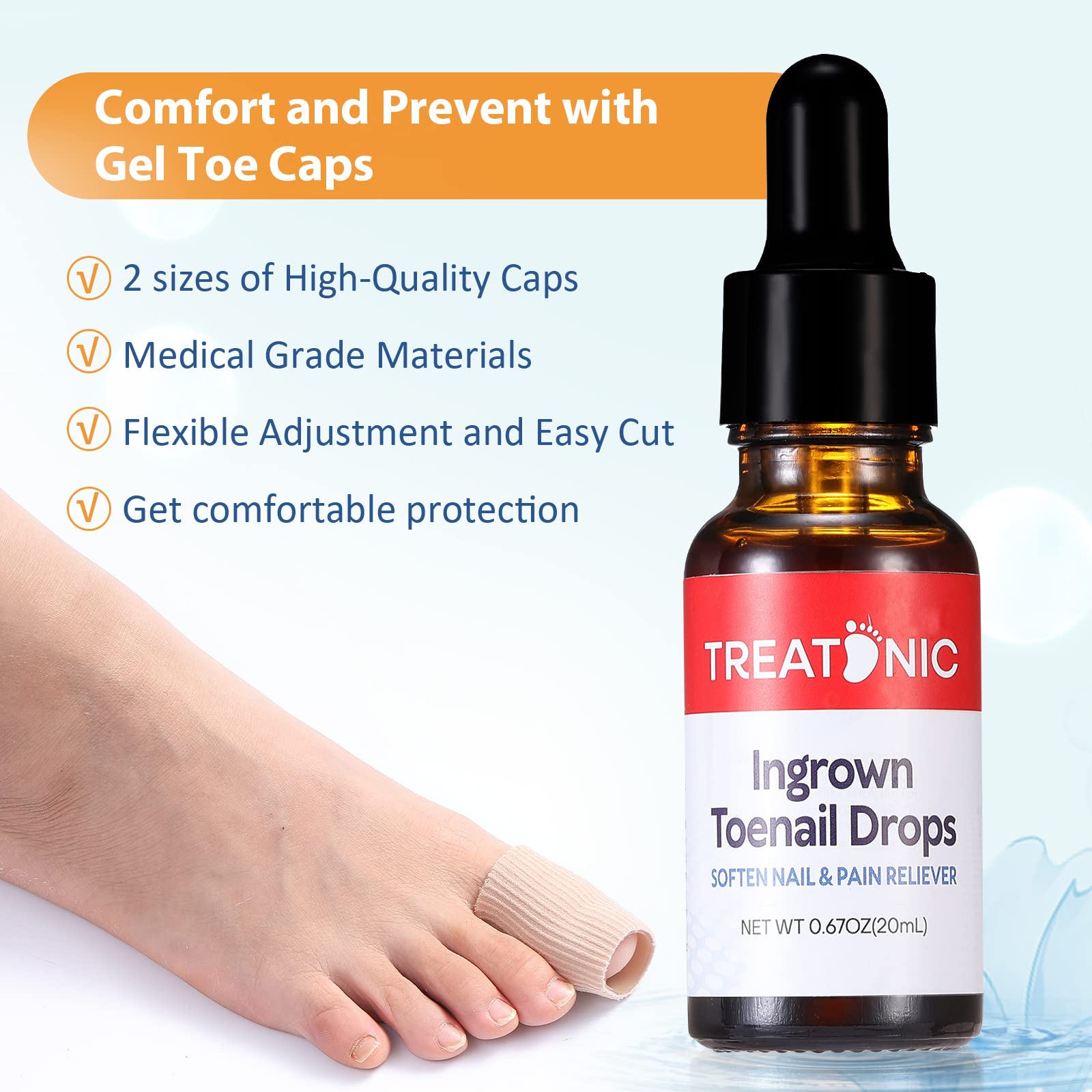 Treatonic Ingrown Toenail Treatment - Ingrown Toenail Pain Reliever And Softener Kit For Easy Trimming With Silicone Gel Toe Cap