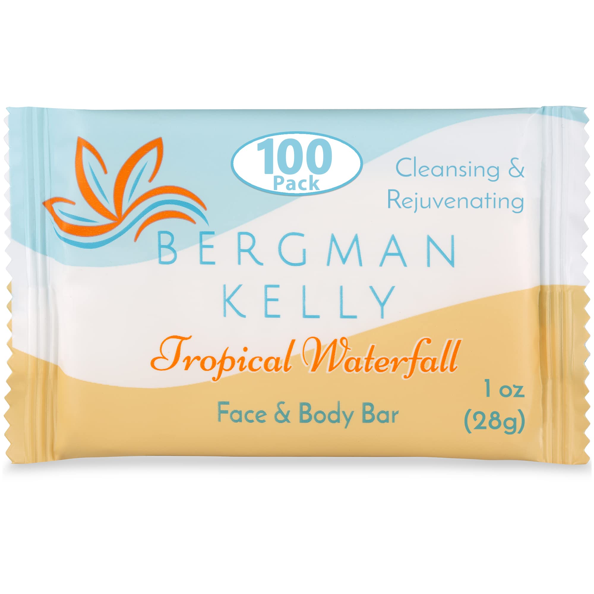 Bergman Kelly - Hotel Soap Bars - Tropical Waterfall, 1 Oz, 100 Pk - Travel Size Luxury Bulk Amenities Bar Soap - Mini Individua