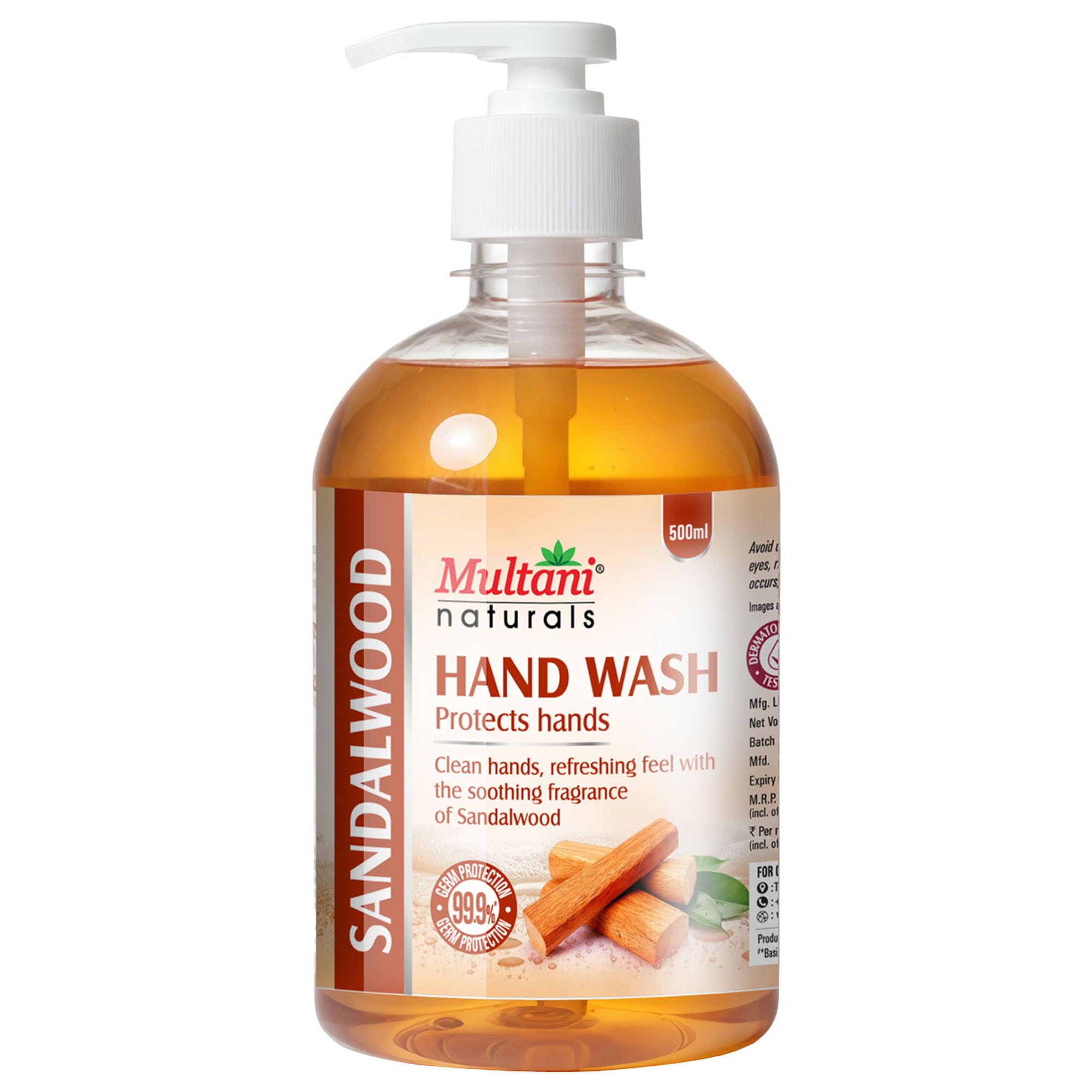 Multani Natural Sandalwood Hand Wash (500 Ml) | Clean Hands, Refreshing Feel With The Soothing Fragrance Of Sandalwood With Natu