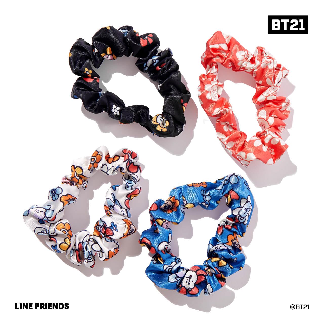 BT21 x Kitsch Satin Hair Scrunchies for Women - Softer Than Silk Scrunchies for Hair | Satin Scrunchies for Girls | Satin Hair T