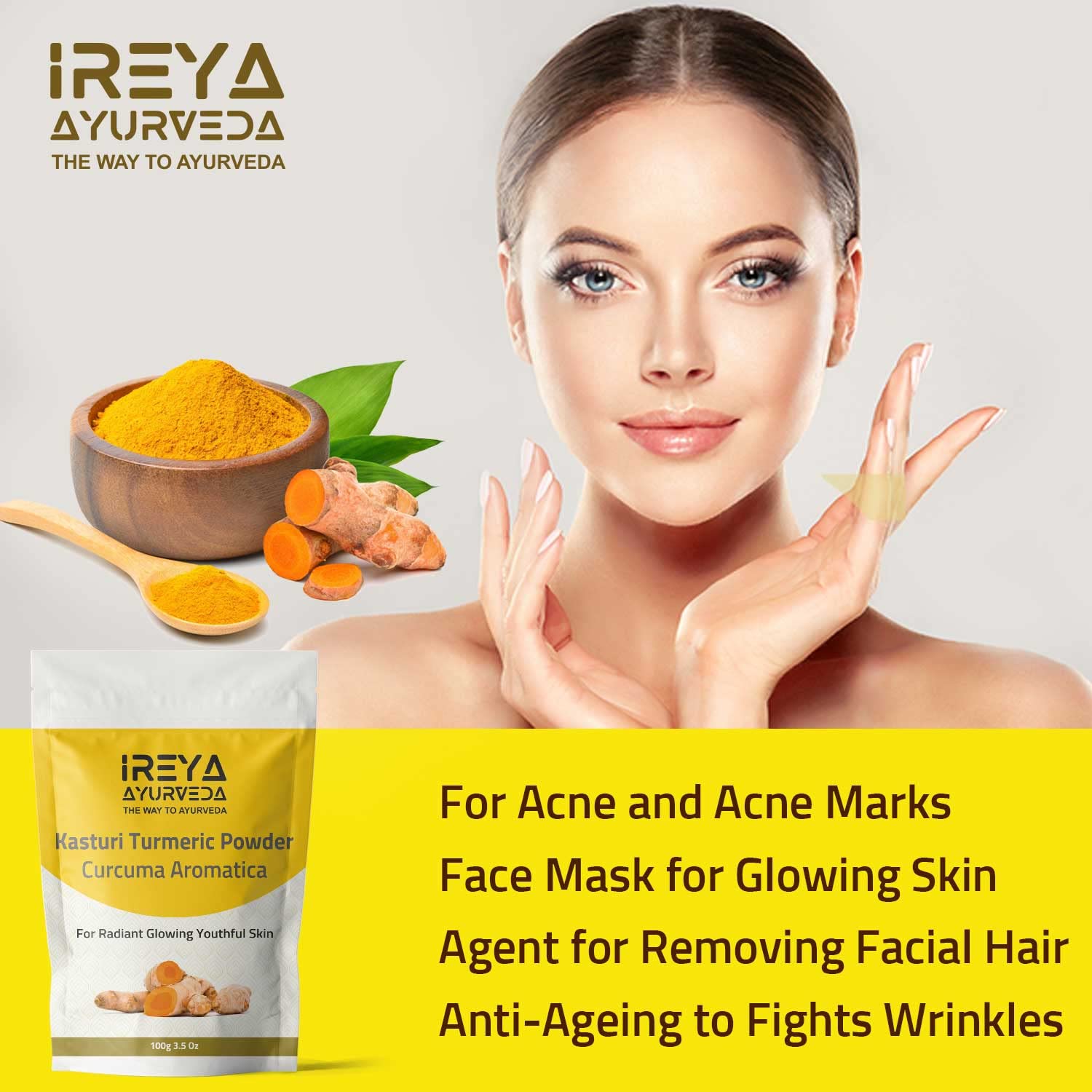 Kasthuri Manjal Powder for Skin and Face Care (3.5 oz) | Kasturi Turmeric, Wild Turmeric powder | Curcuma Aromatica | Helps in G