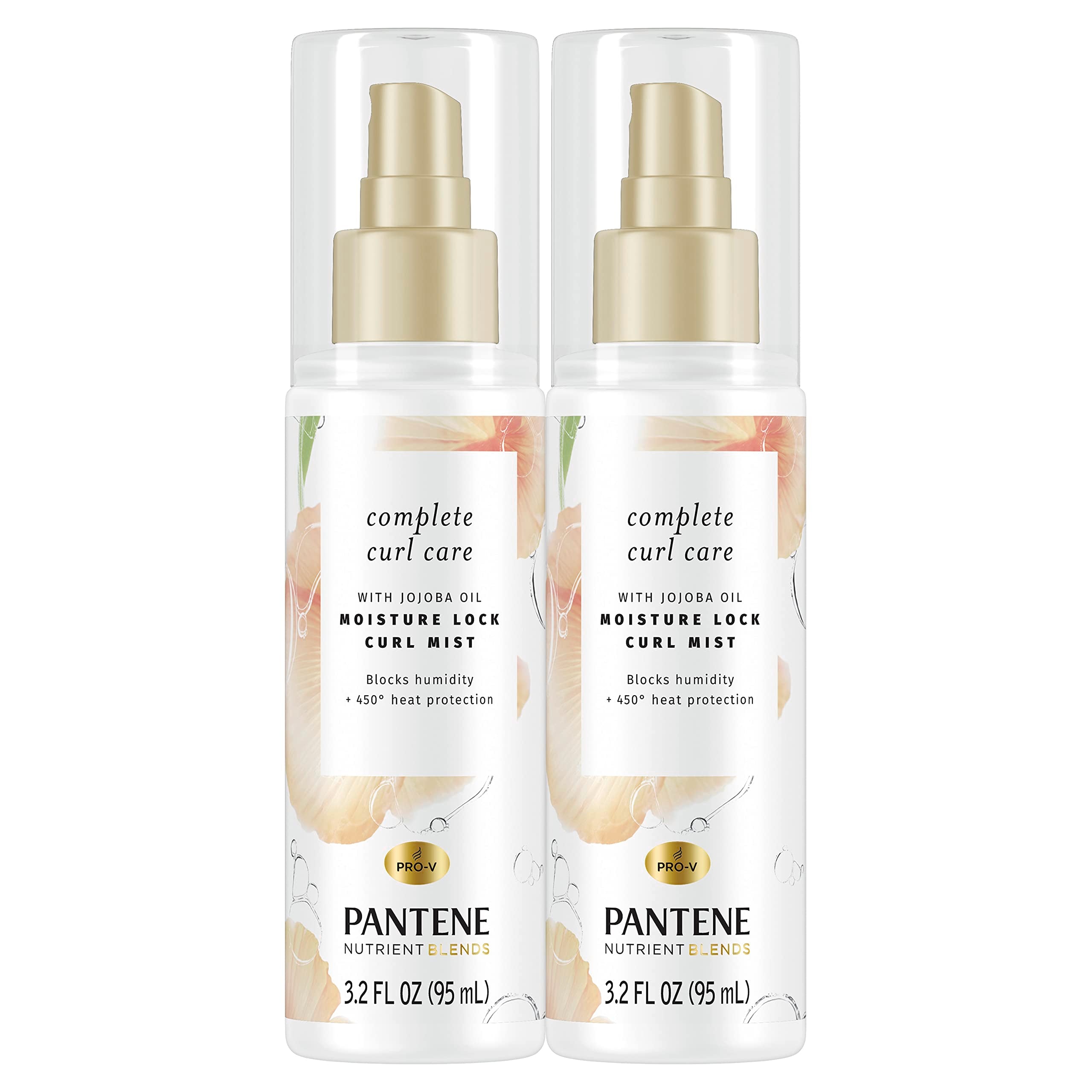 Pantene Heat Protectant Spray with Jojoba Oil for Curly Hair, Nutrient Blends Moisture Lock Curl Mist, Sulfate Free, 3.2 fl oz T