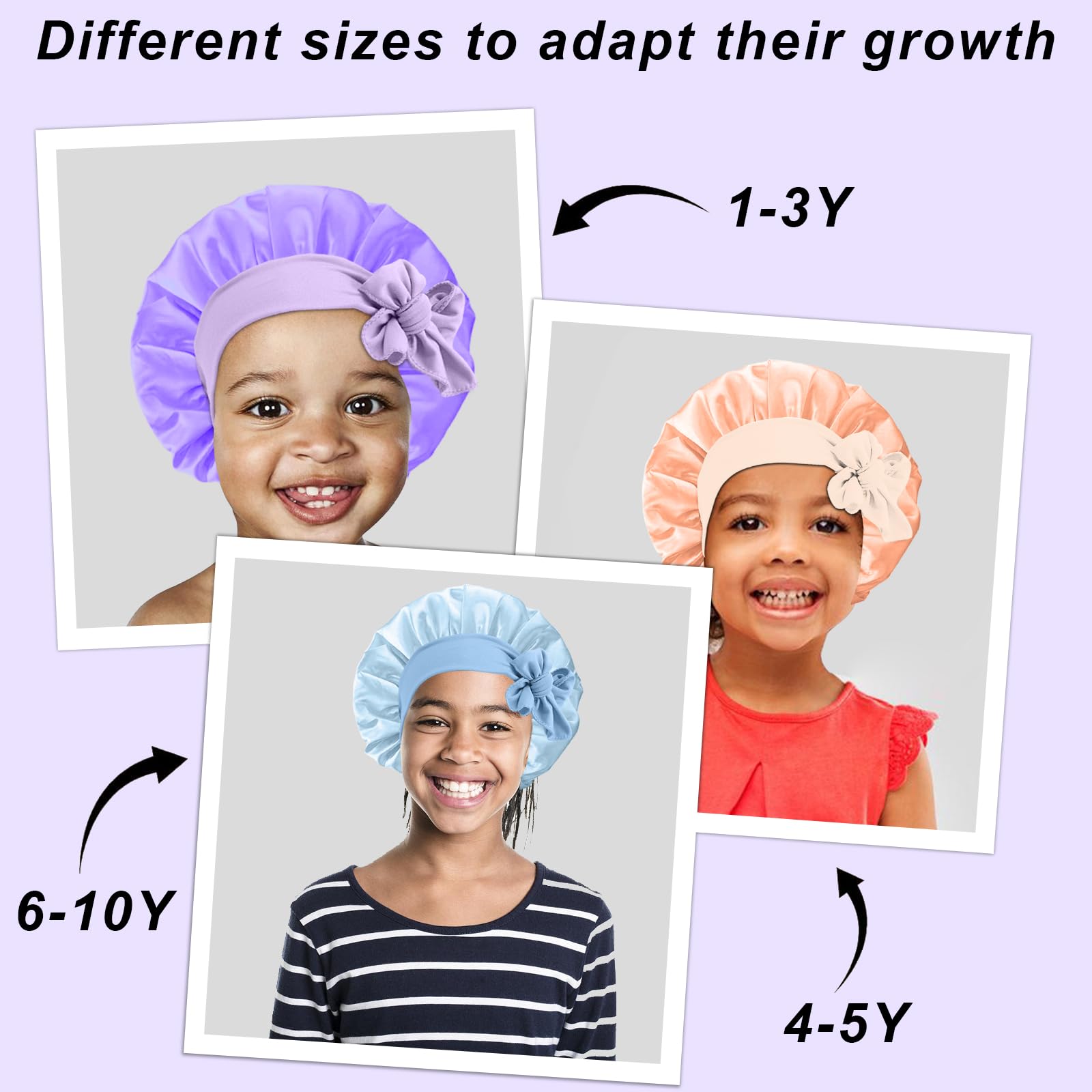 3Pcs Kids Silk Satin Bonnet For Sleeping - Baby Hair Sleep Bonnet,Kids Bonnets For Girls Toddler Child With Wide Elastic Tie Ban