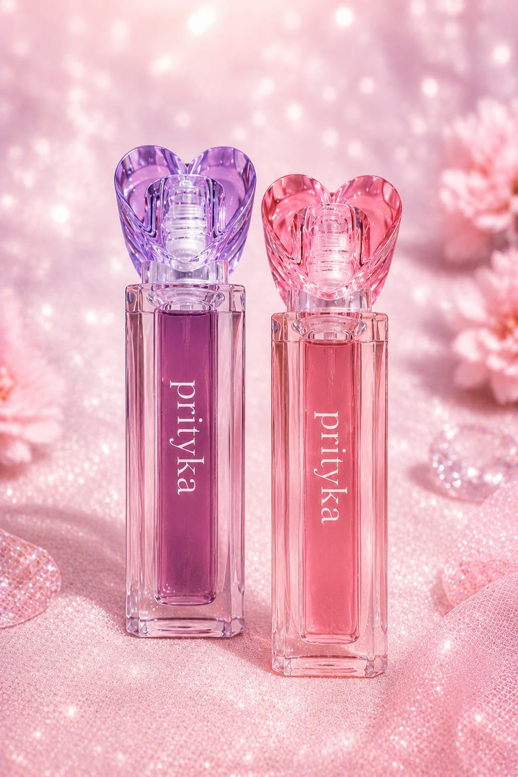 Prityka Heart Cap Long Lasting Lip Gloss And Water Tint Combo Set (Pack Of 2), Moisturizing Hydrating Mirror Finish Lip Gloss Pa