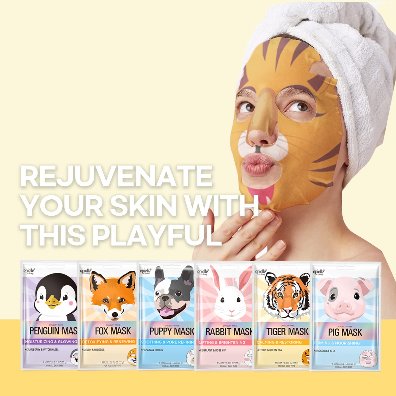 Epielle Animal Character Sheet Masks | Korean Beauty Masks For All Skin Types | Pack Of 6 | Birthday Party Gift, Girls' Night, S