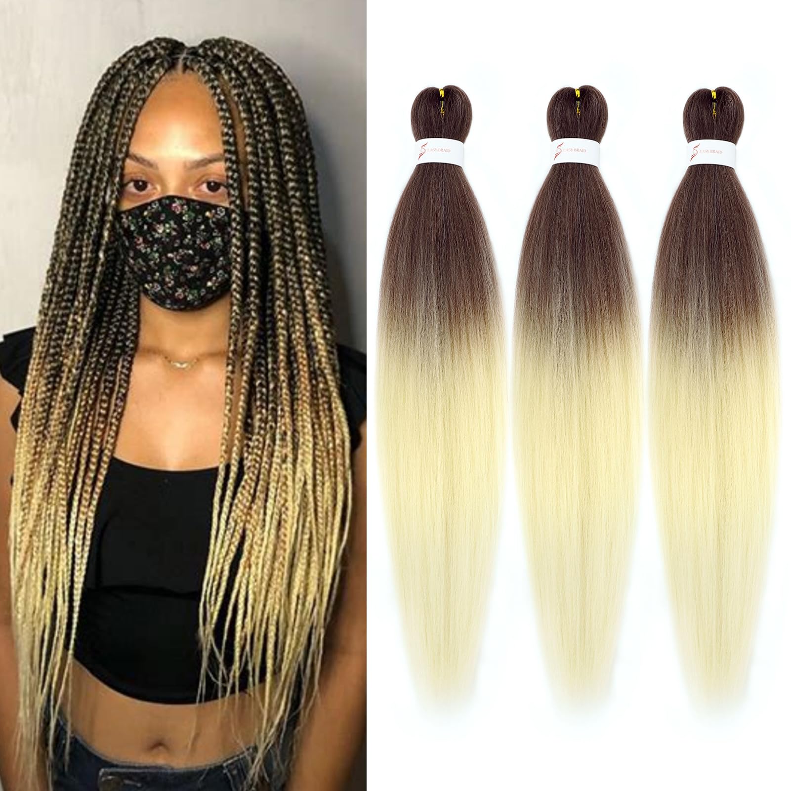 Dorsanee Chocolate Brown/Blonde Braiding Hair Pre Stretched 24 Inch 3 Packs Braiding Hair For Box Braids Twists Locs Hair Soft Y
